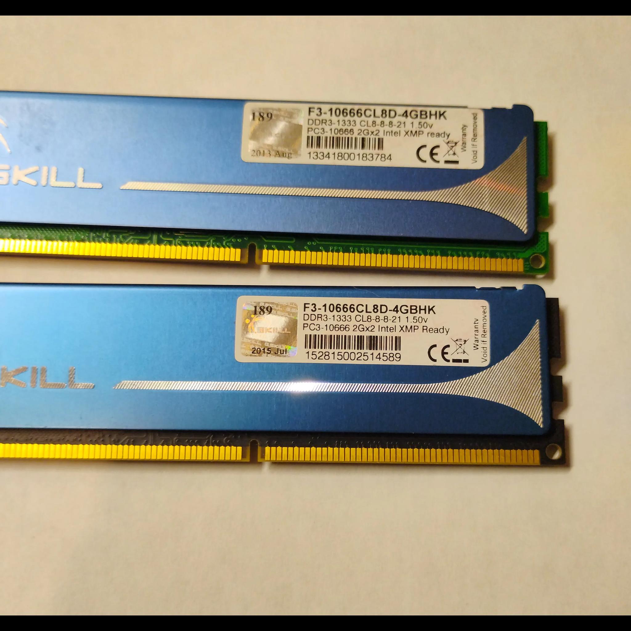 GSkill 4GB (2X2GB) DDR3- 1333 CL8-8-8-21 1.50v F3- 10666 F3-10666CL8D-4GBHK