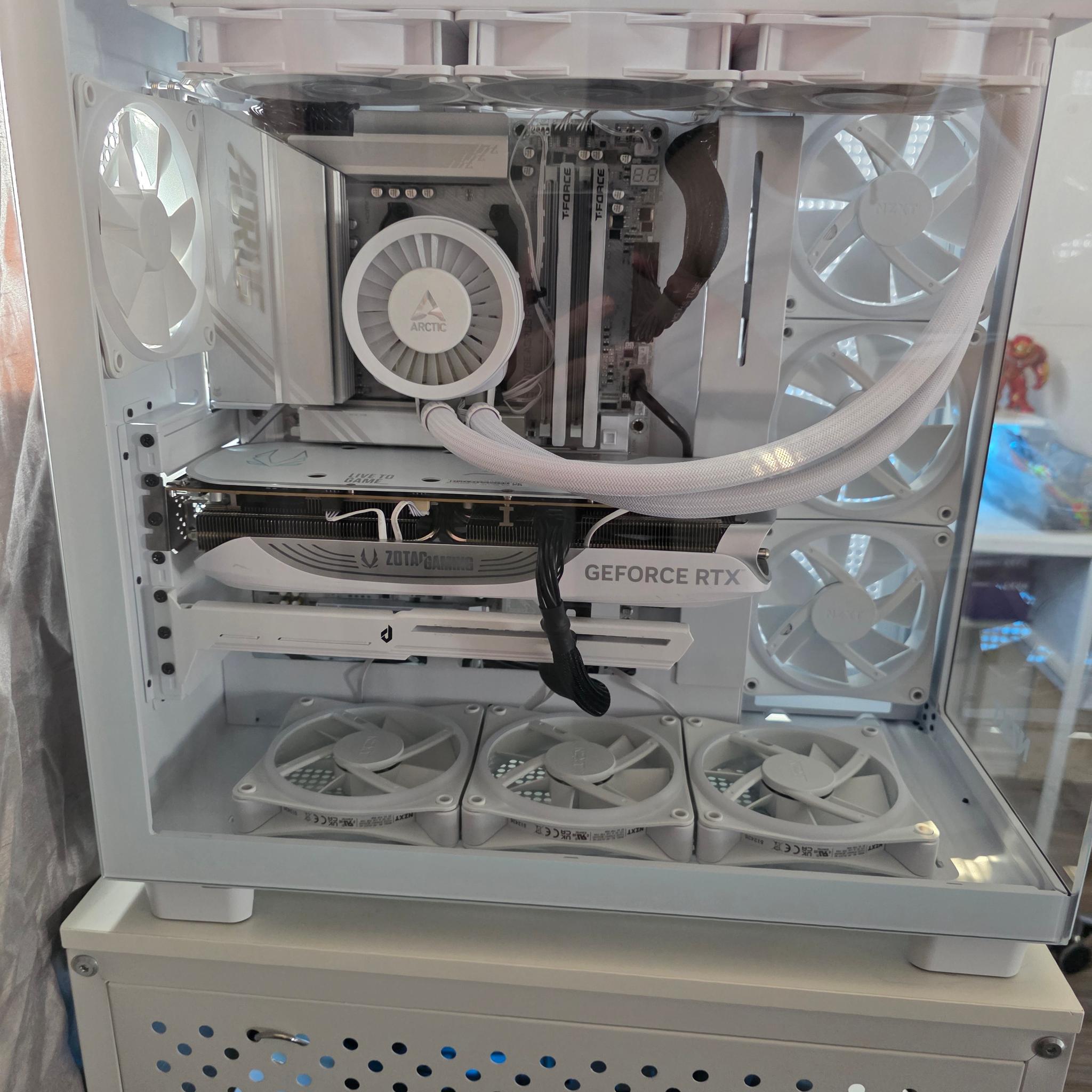 Nzxt white h9 flow/elite mesh and glass top panel included . Ryzen 7 9800xd, 4080 super, aorus x870e