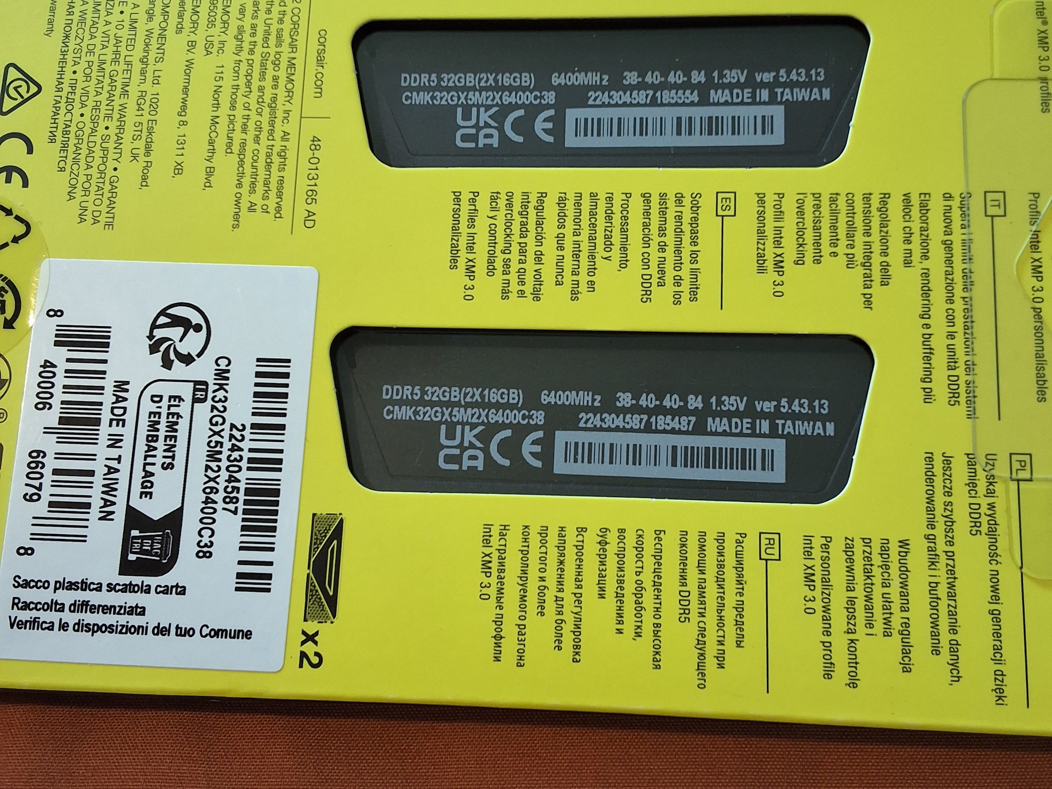 32 GB CORSAIR VENGEANCE DDR5 6400 MHZ INTEL XMP