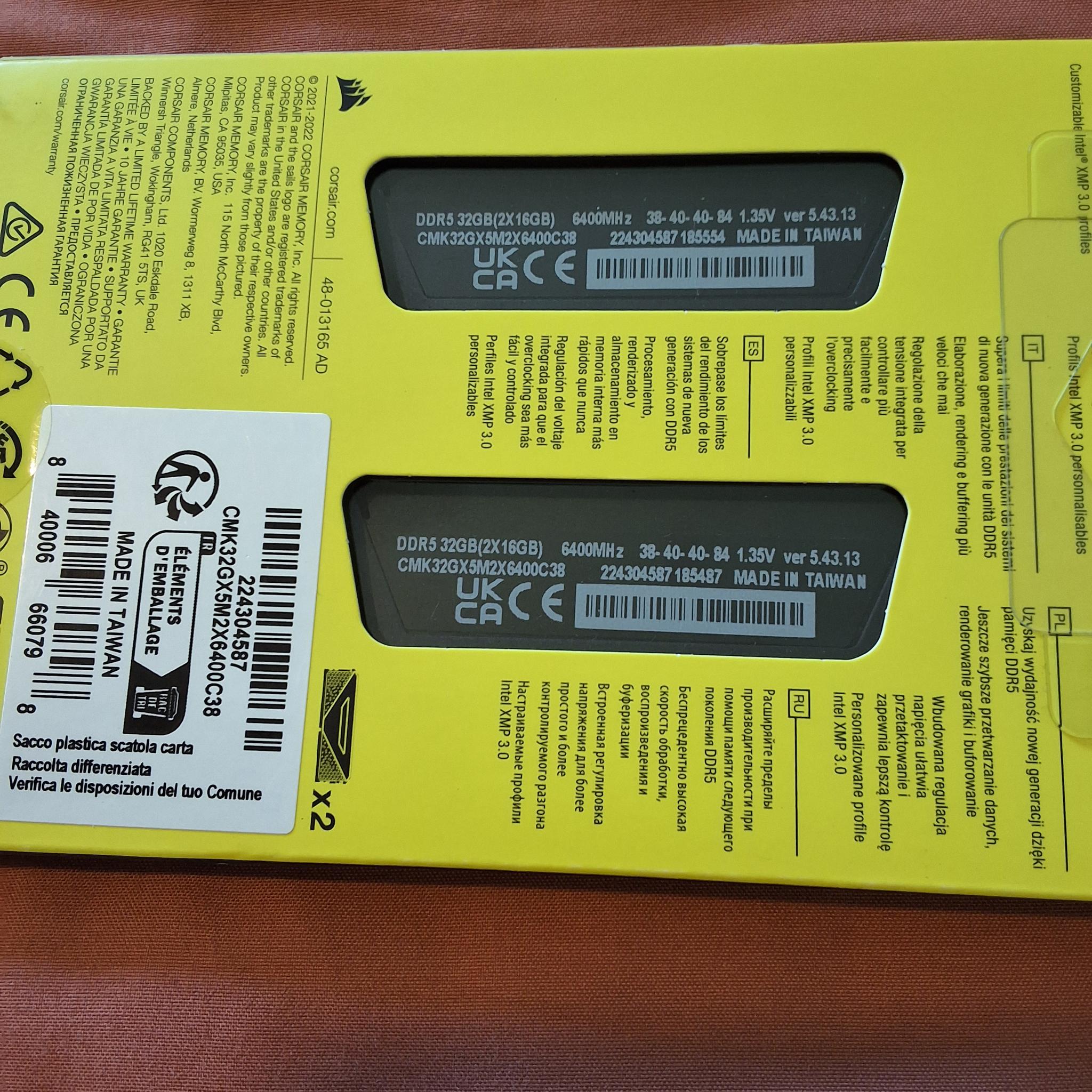 32 GB CORSAIR VENGEANCE DDR5 6400 MHZ INTEL XMP