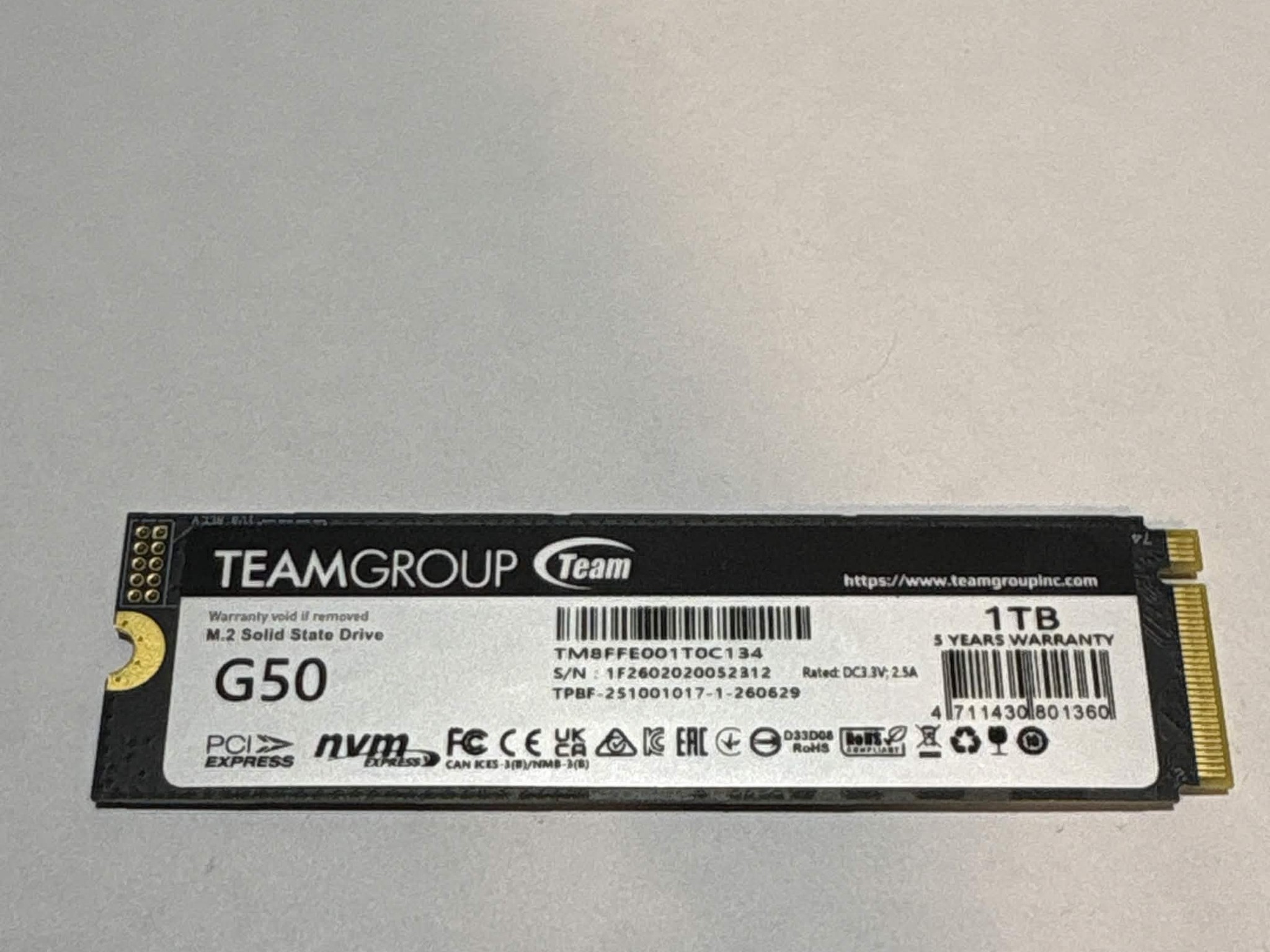 TEAMGROUP T-Force G50 1TB NVMe M.2 SSD – PCIe Gen4 – 100% Health