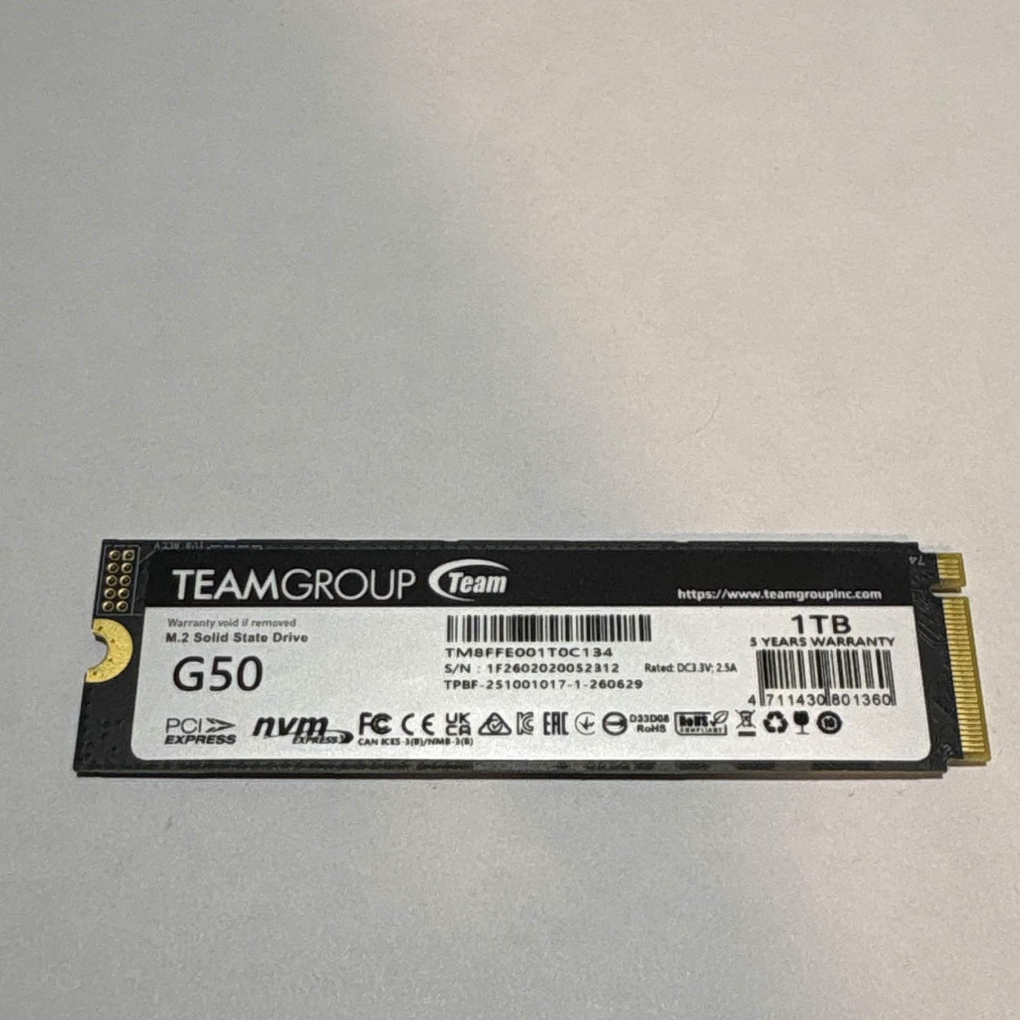 TEAMGROUP T-Force G50 1TB NVMe M.2 SSD – PCIe Gen4 – 100% Health