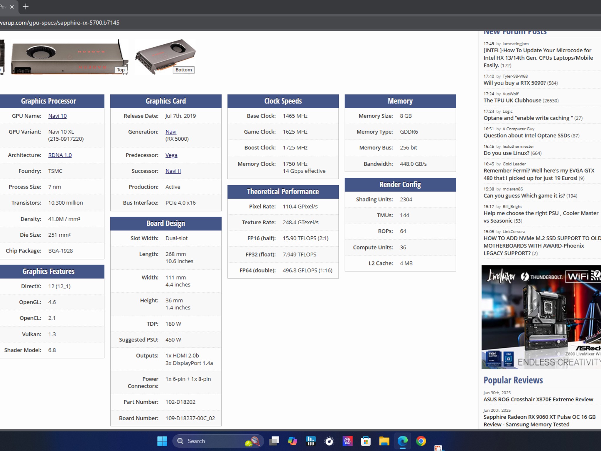 Sapphire Radeon RX 5700 Reference Edition, 1080P Gaming budget card