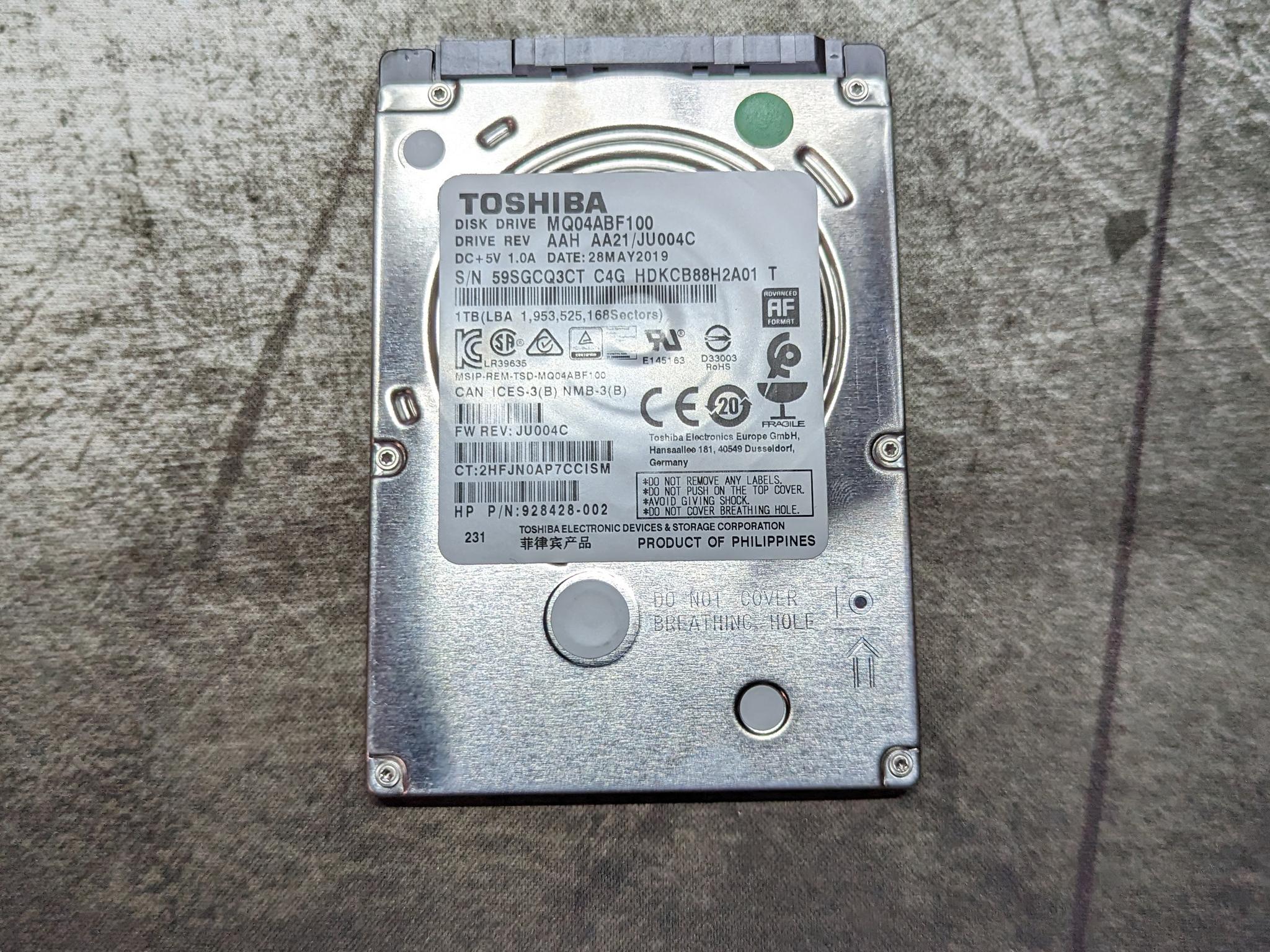 Toshiba 1TB 5400RPM 2.5" SATA III Thin 7mm Hard Drive | Low hours