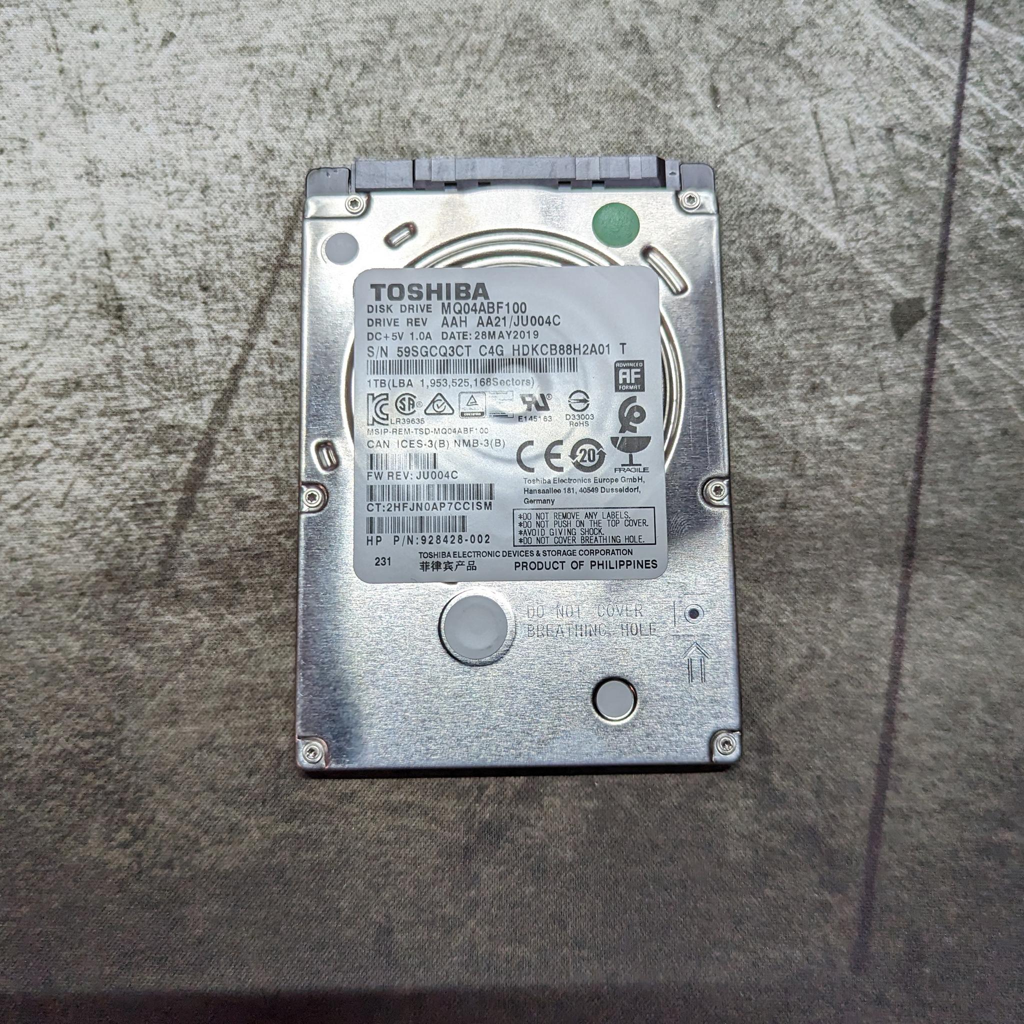 Toshiba 1TB 5400RPM 2.5" SATA III Thin 7mm Hard Drive | Low hours