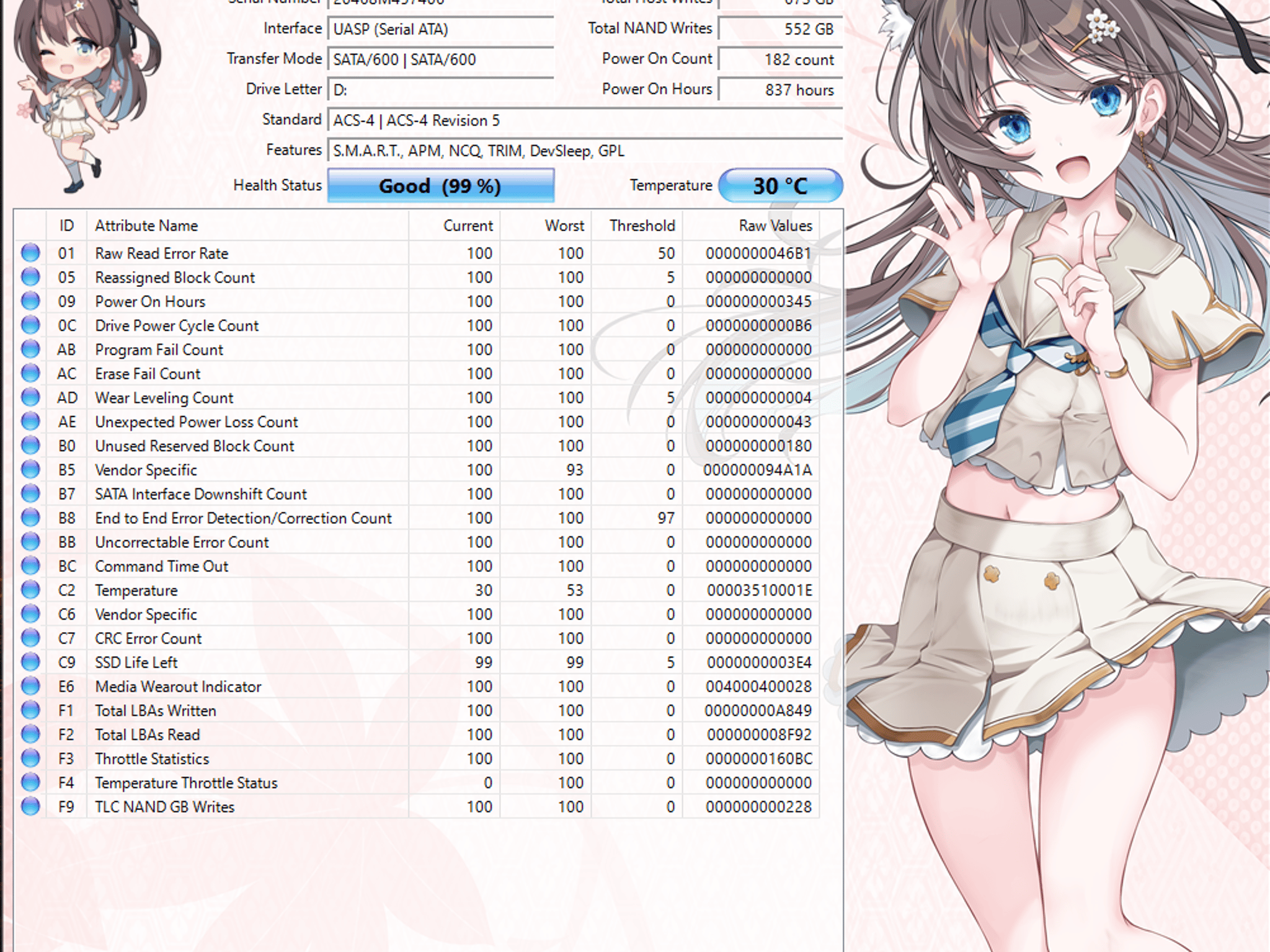 SanDisk 128GB M.2 SATA SSD 2280 99% Health
