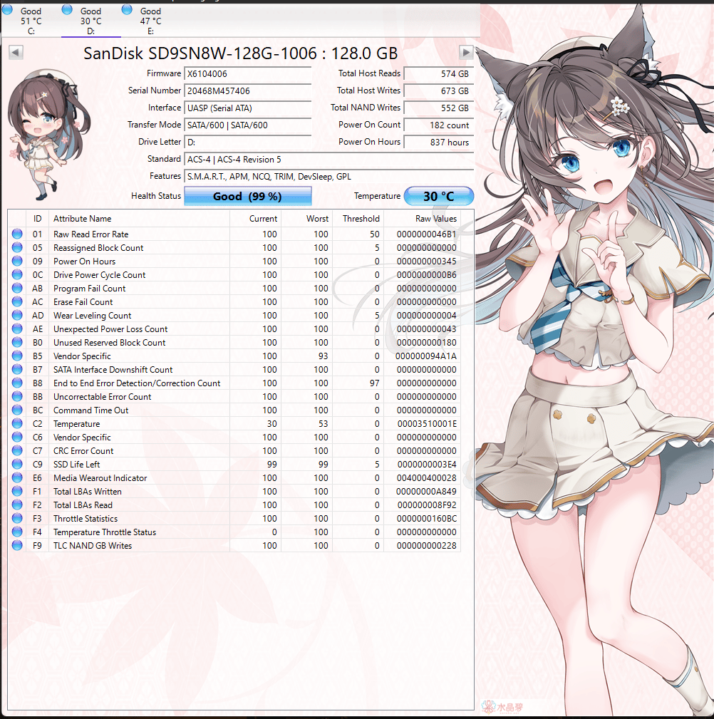 SanDisk 128GB M.2 SATA SSD 2280 99% Health