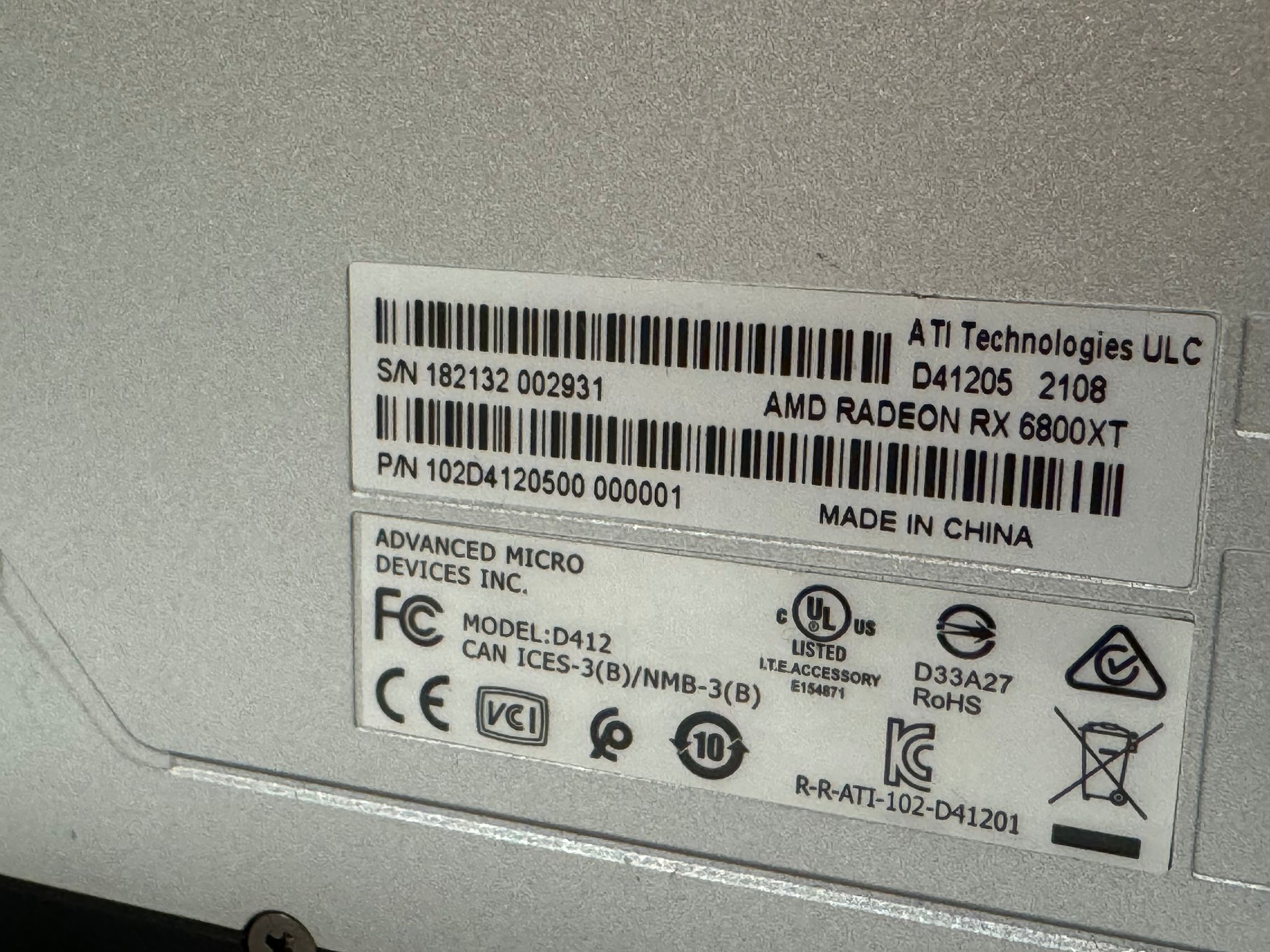 FOR PARTS/AS IS AMD RX 6800XT 16GB AMD Reference Model