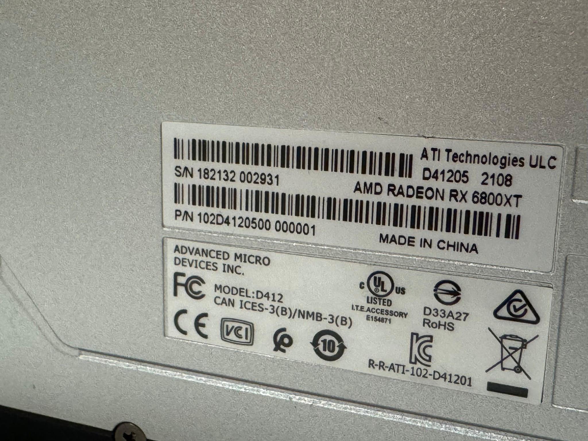 FOR PARTS/AS IS AMD RX 6800XT 16GB AMD Reference Model
