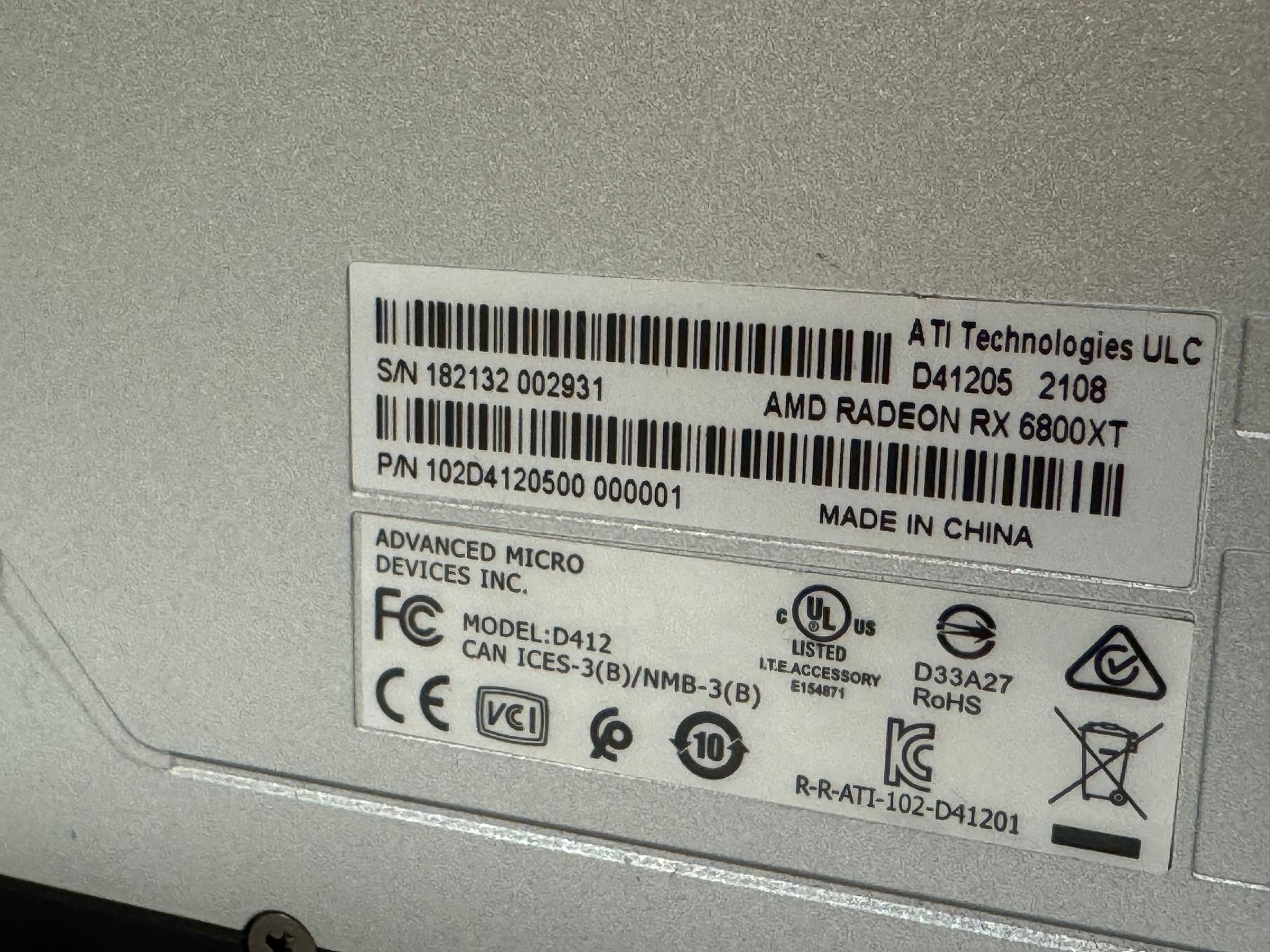 FOR PARTS/AS IS AMD RX 6800XT 16GB AMD Reference Model