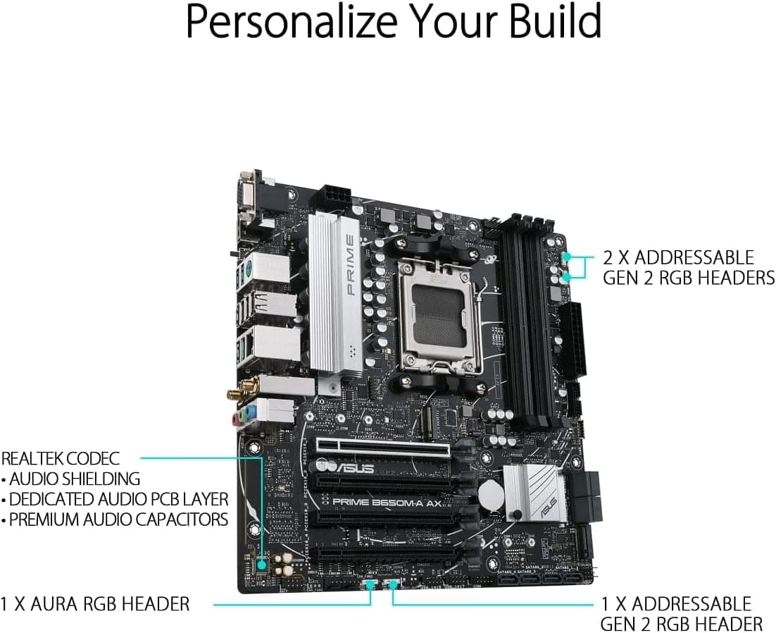 ASUS PRIME B650M-A AX AMD AM5 B650 MicroATX M.2 Desktop Motherboard A