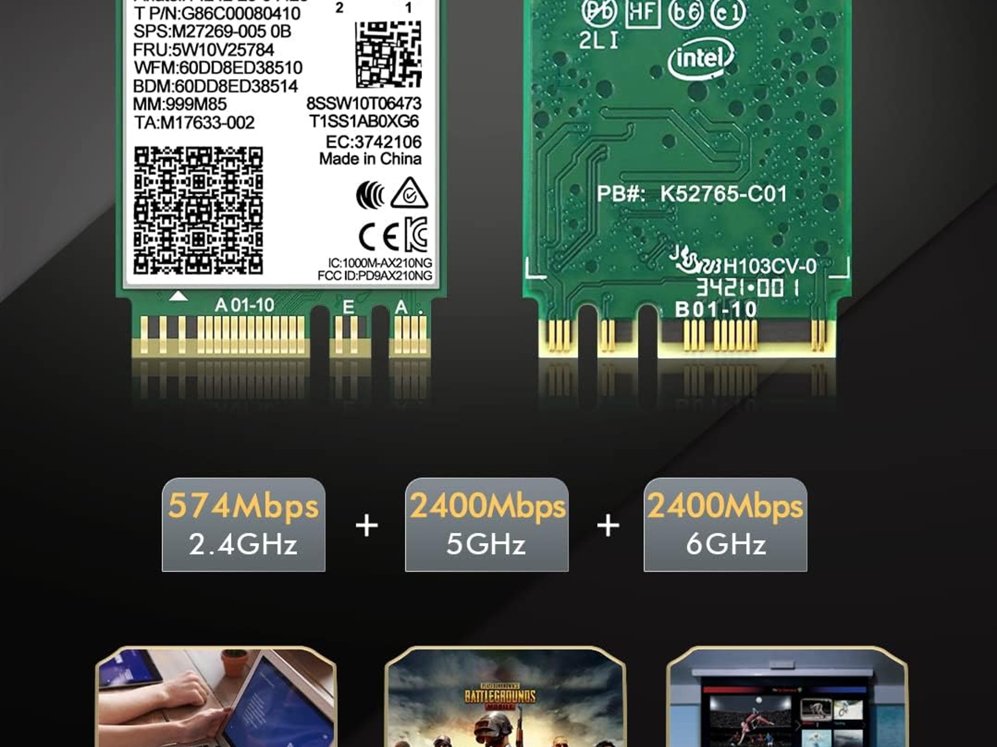 WiFi 6E Wireless Card Intel AX210 NGW Bluetooth 5.3 Tri-Band 5400Mbps Network Adapter for Laptop