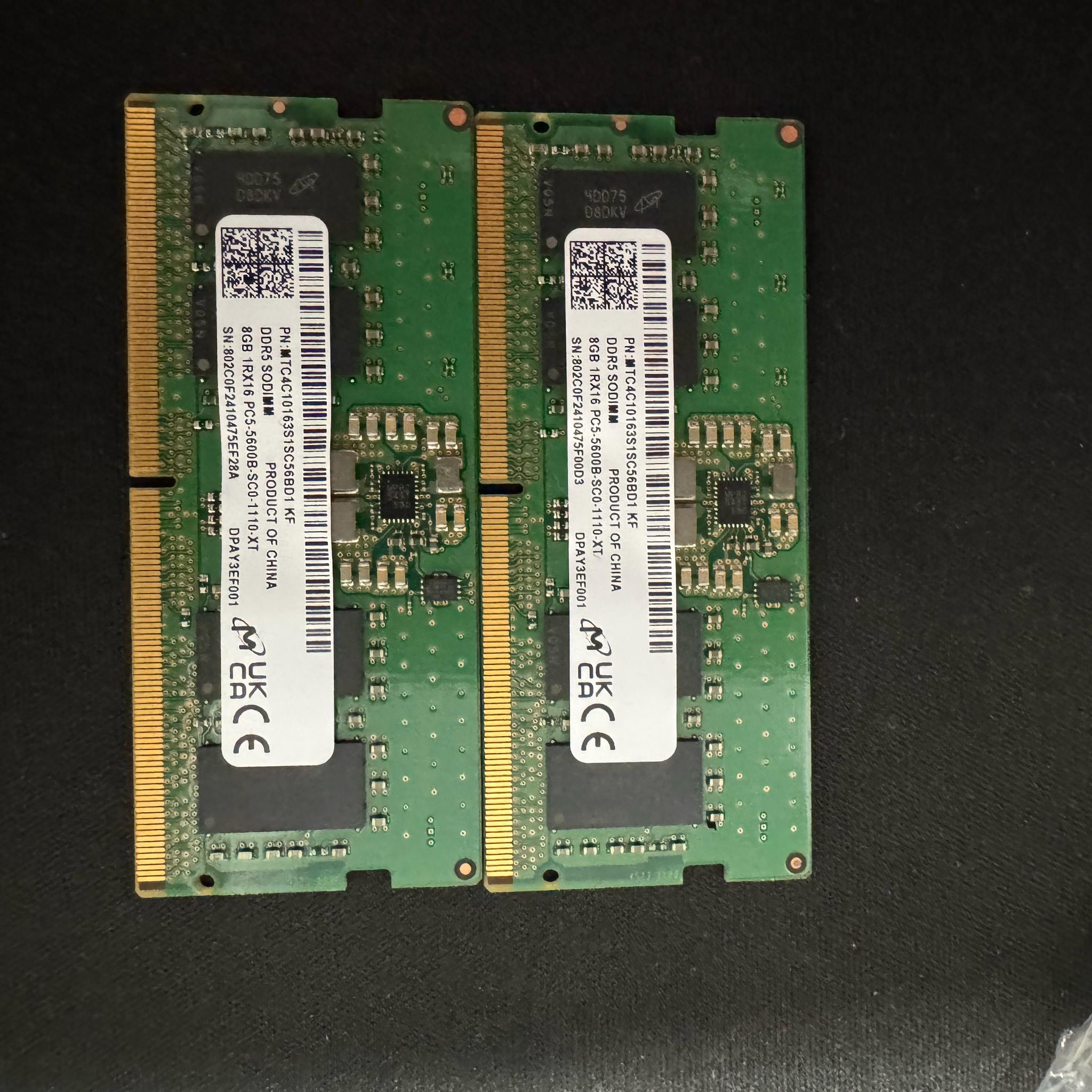 Micron 16gb DDR5 Laptop Ram. (2x8gb)