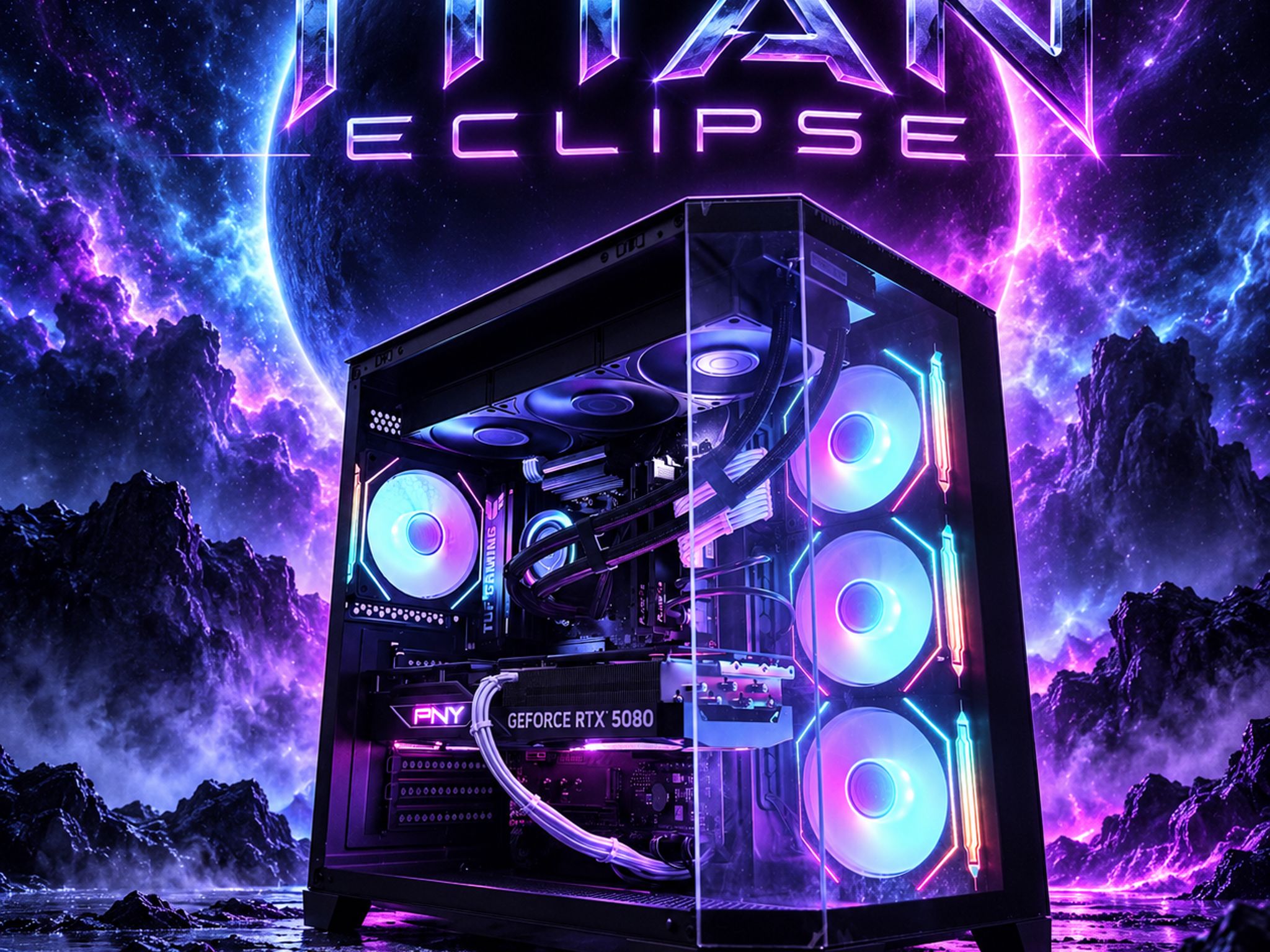 ⚫️"Titan Eclipse"🌈 | 4k Gaming | RTX 5080 | Ryzen 7 9800X3D | 32GB DDR5 | 3TB Storage | Free Ship
