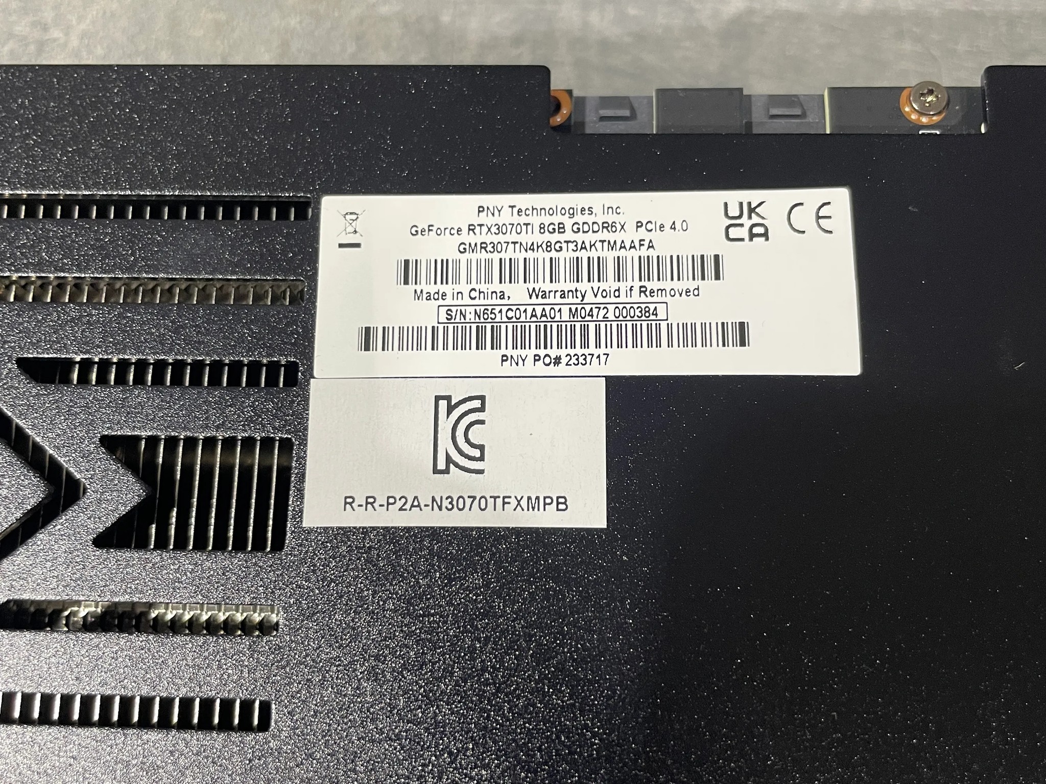 PNY 3070Ti - 8GB DDR6 - Part # GMR307TN4K8GT3AKTMAAFA