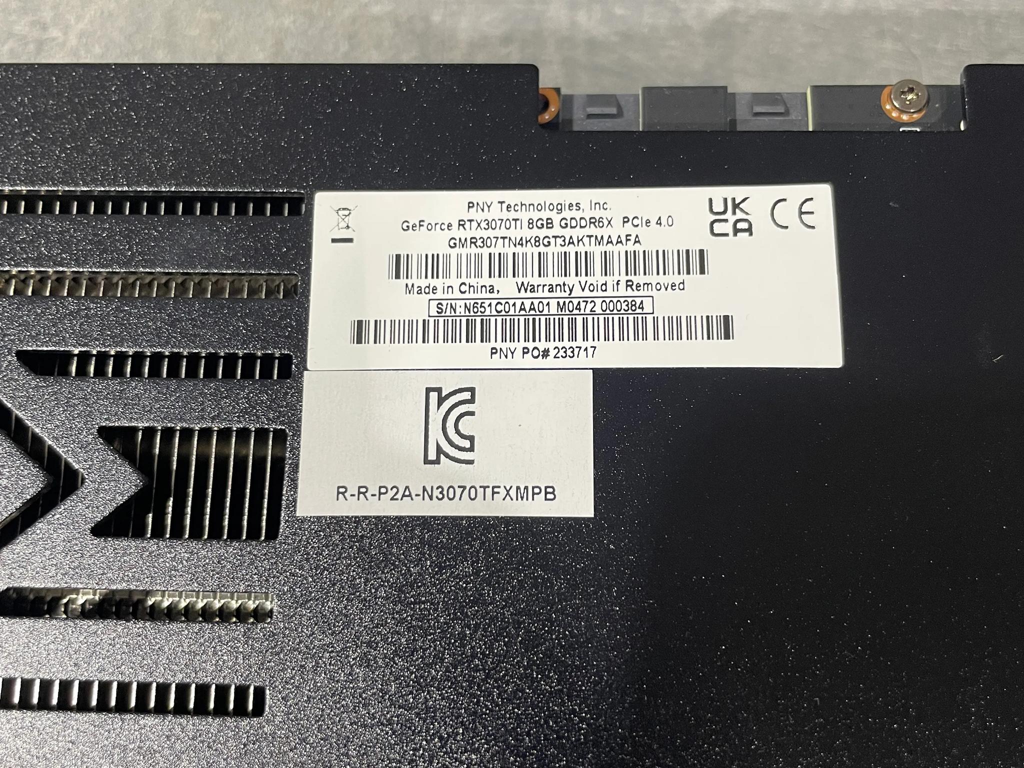 PNY 3070Ti - 8GB DDR6 - Part # GMR307TN4K8GT3AKTMAAFA