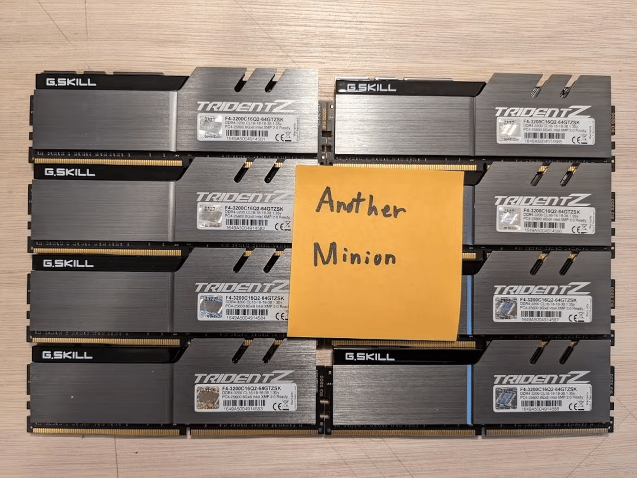 64GB(8x8GB) of G.Skill DDR4 3200 memory Part number: F4-3200C16Q2-64GTZSK