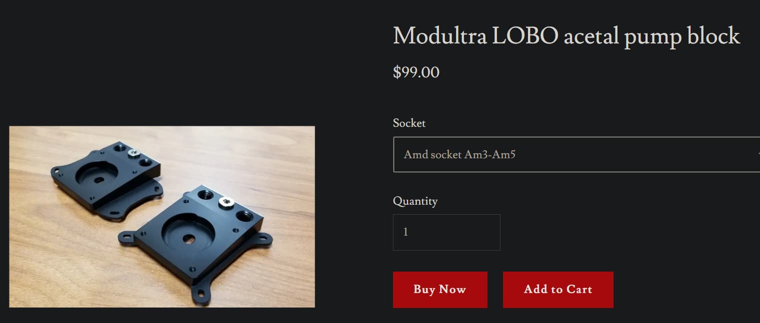 Modultra LOBO pump block w/ emitter heatsink and EKWB DDC 4.2 PWM Motor - *FOR AM4-5*