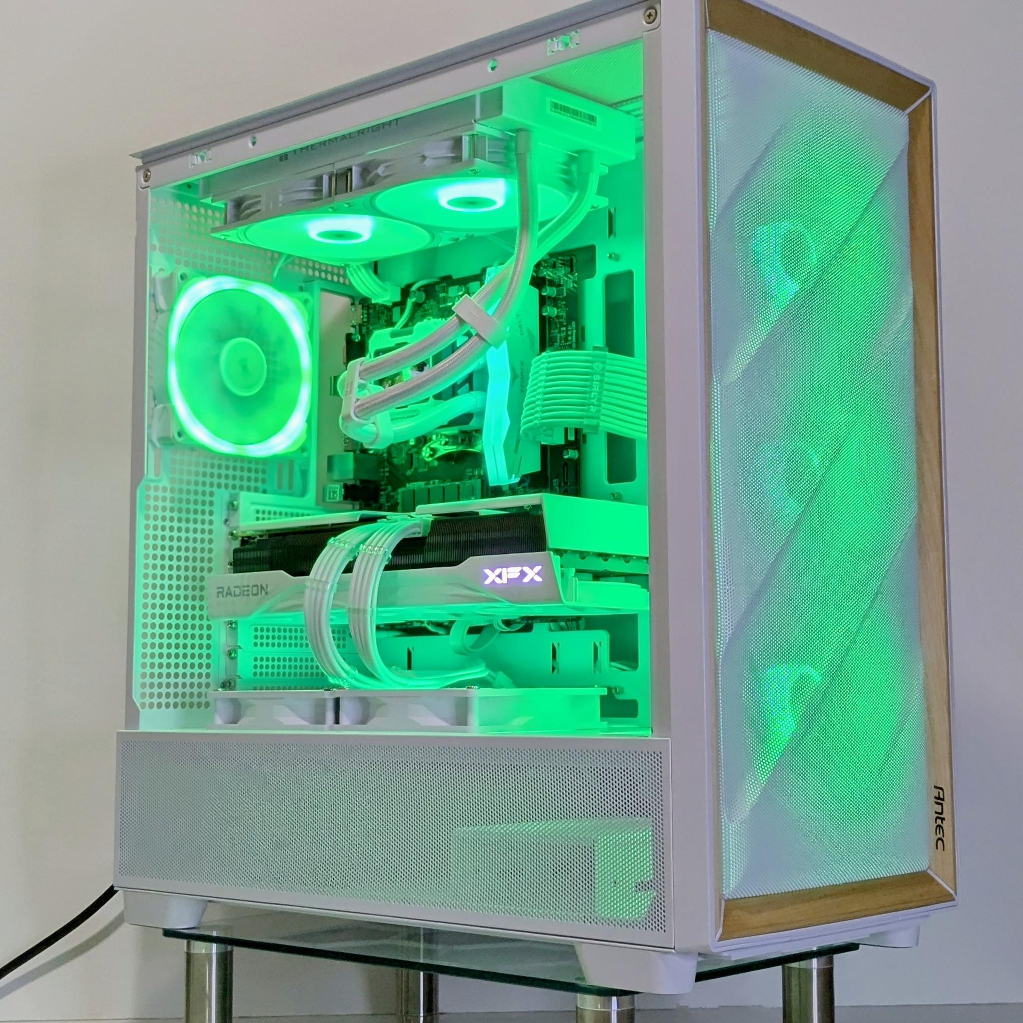 (ALL WHITE build w/ Birch🪵)🤍Ryzen 7 7700X🤍RX 9070🤍32GB DDR5 RAM🤍2TB NVMe🤍Windows 11 Pro 🪵🧊👑