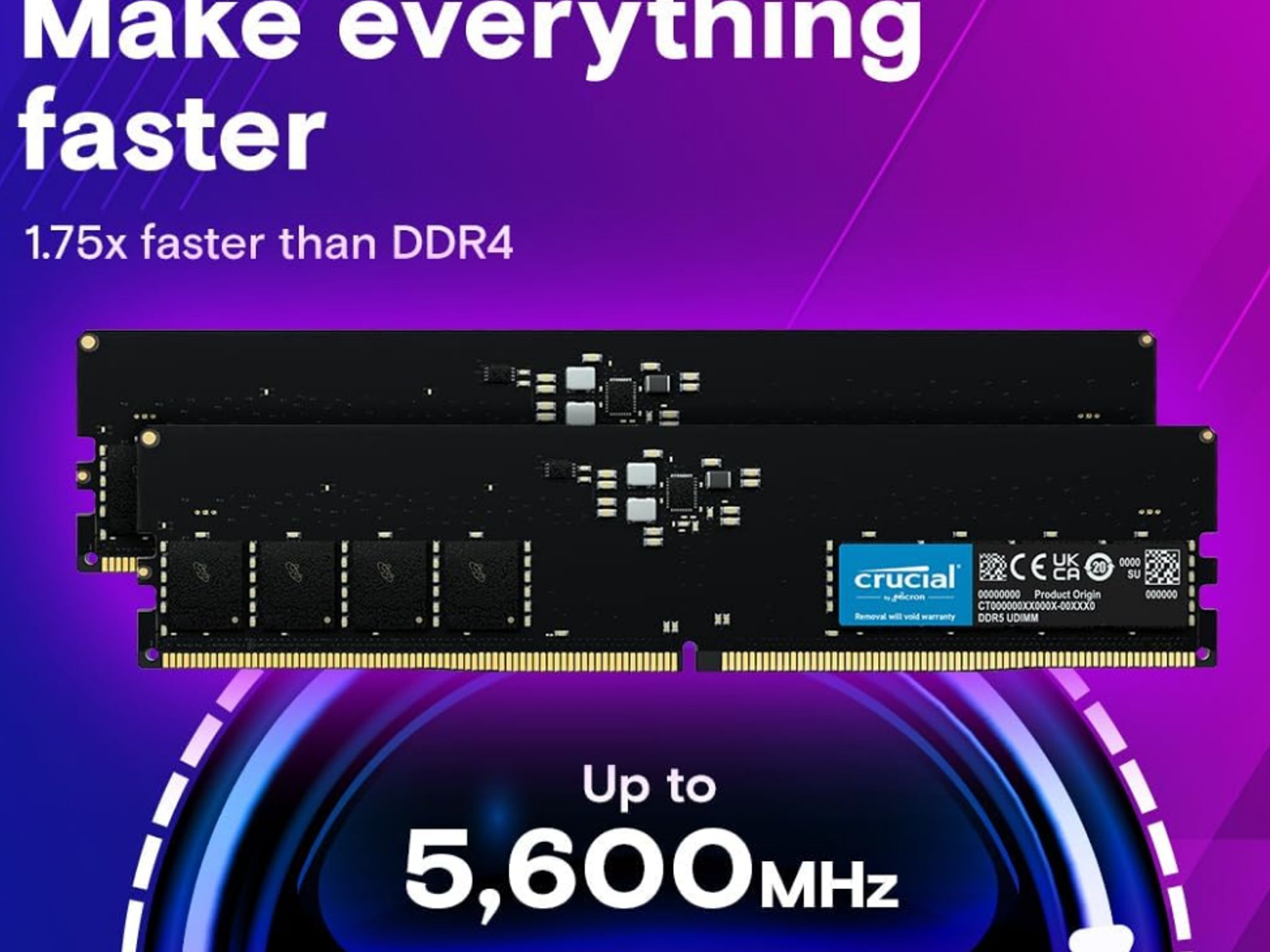 Crucial 64GB Kit (4x16GB) DDR5 RAM 5600MHz (CL46) Desktop Memory (CT2K16G56C46U5)