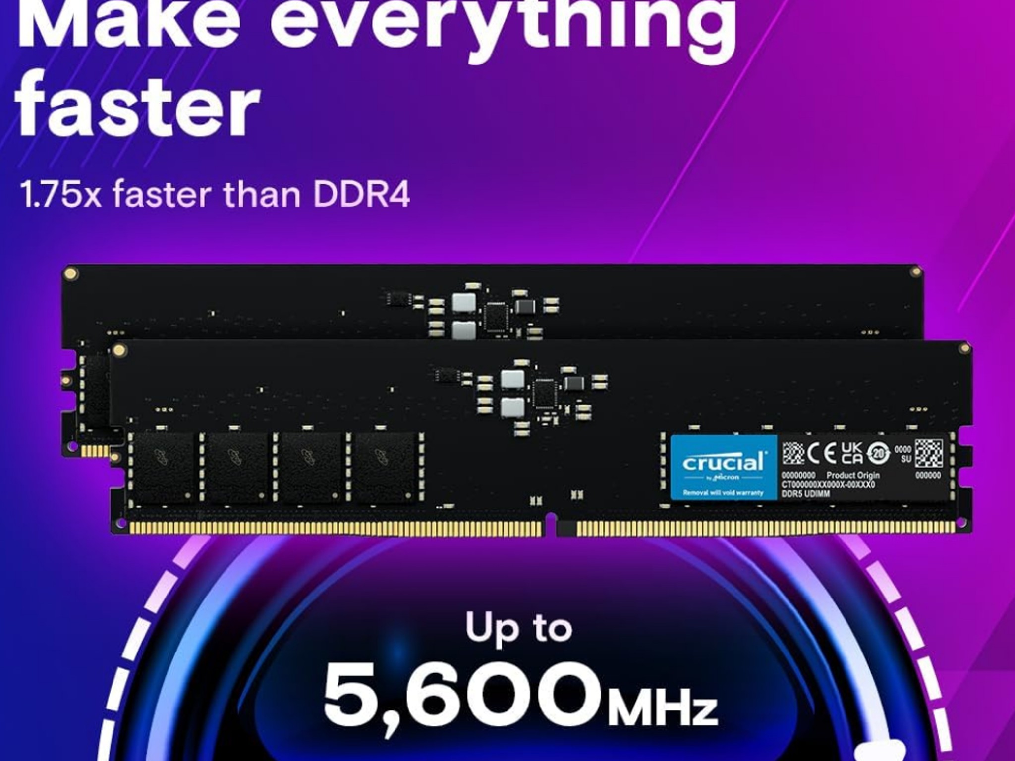 Crucial 64GB Kit (4x16GB) DDR5 RAM 5600MHz (CL46) Desktop Memory (CT2K16G56C46U5)