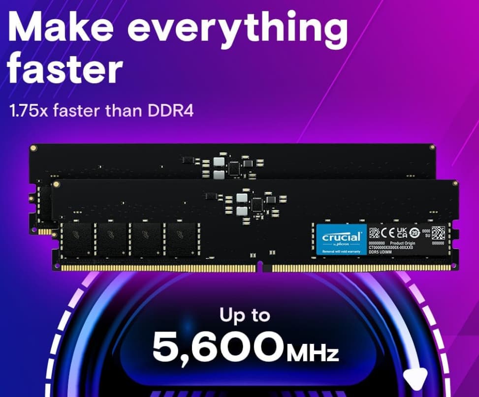 Crucial 64GB Kit (4x16GB) DDR5 RAM 5600MHz (CL46) Desktop Memory (CT2K16G56C46U5)