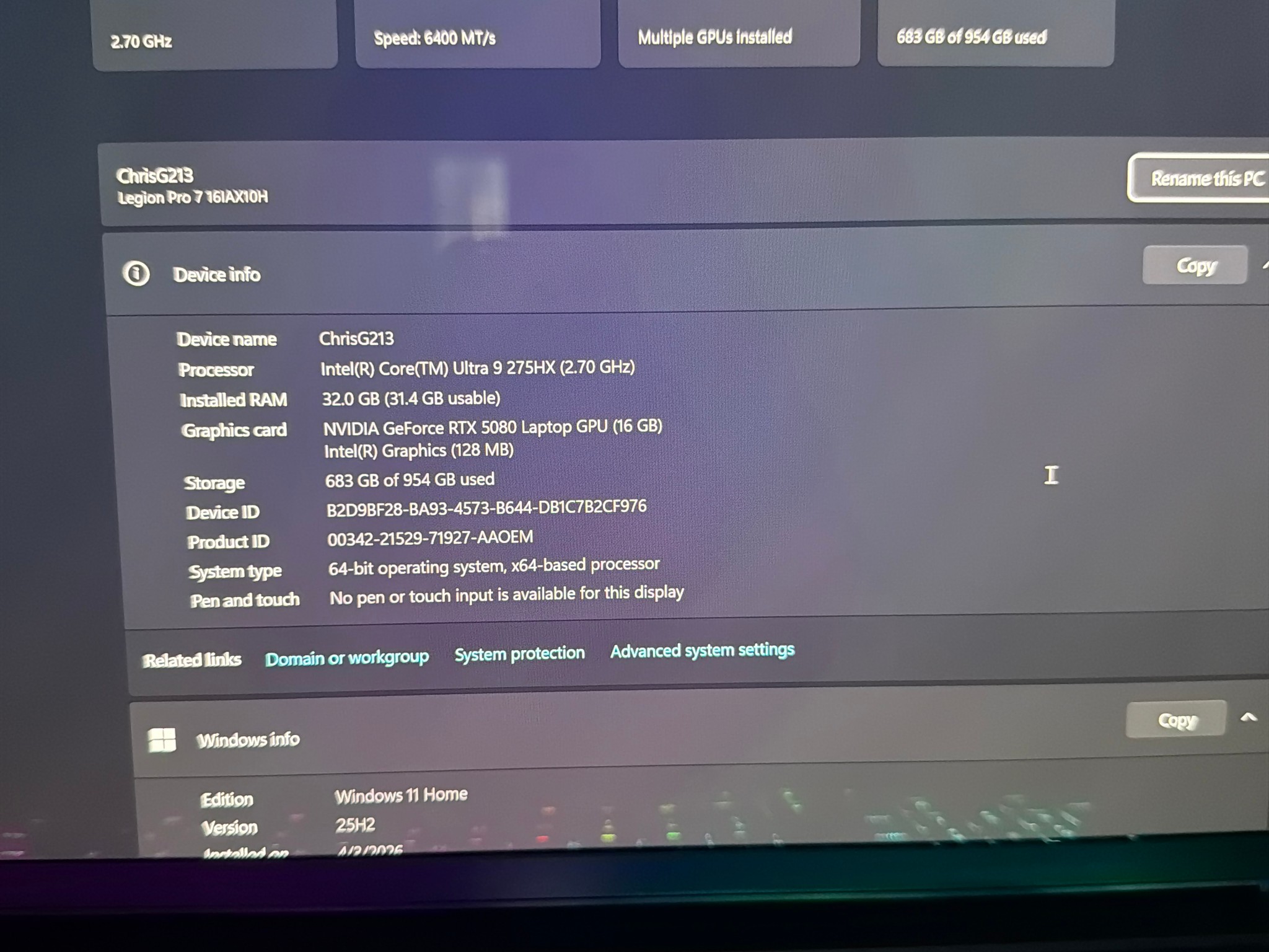Lenovo 16" Legion Pro 7i 5080 GPU Laptop