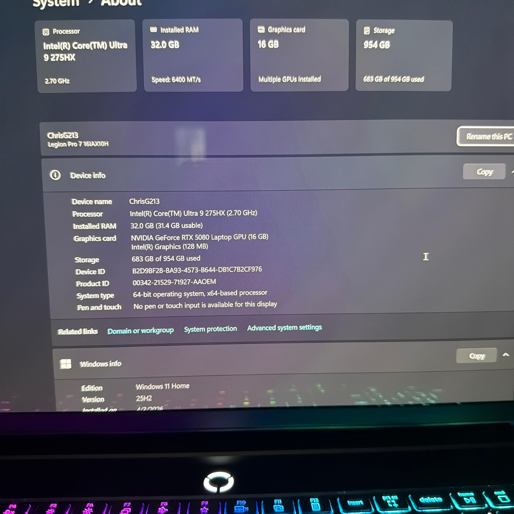 Lenovo 16" Legion Pro 7i 5080 GPU Laptop