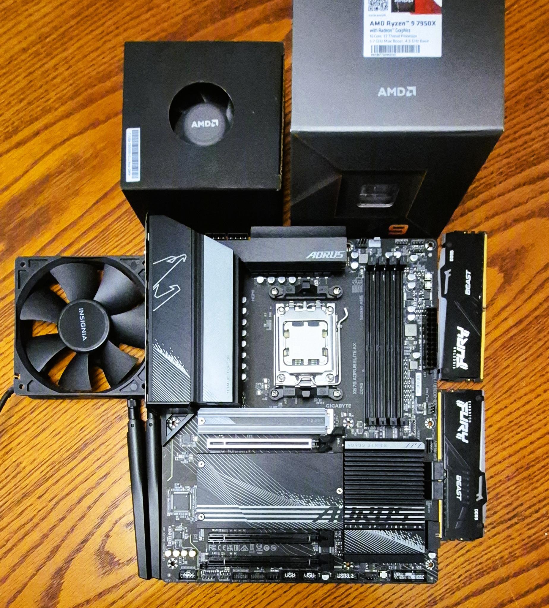 Bundle GIGABYTE X670 AORUS Elite AX AM5 AMD X670 DDR5 Motherboard; Ryzen 9 7950x CPU, 32GB DDR5 RAM