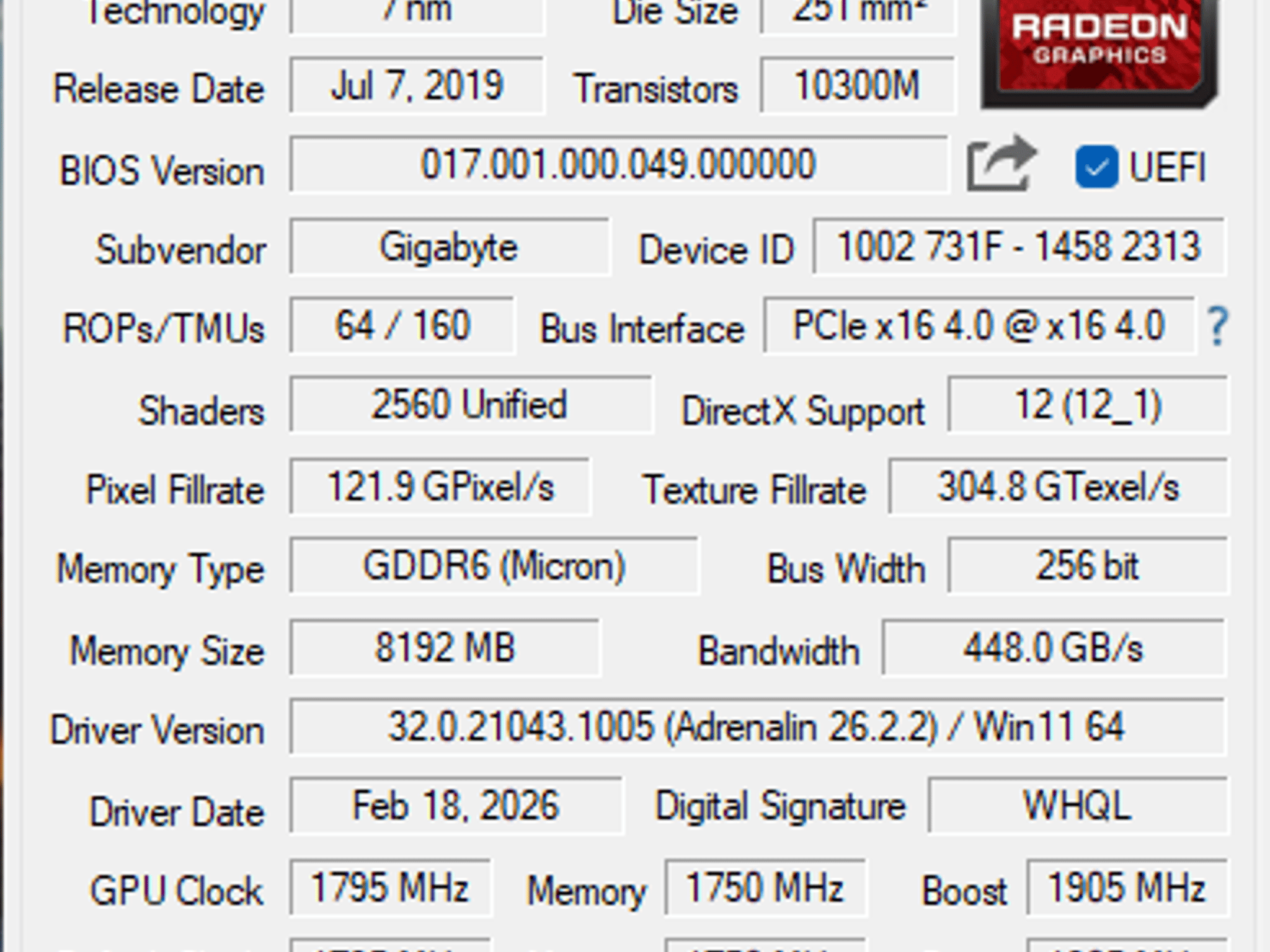Gigabyte GAMING OC Radeon RX 5700 XT