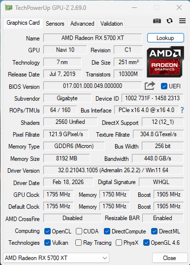 Gigabyte GAMING OC Radeon RX 5700 XT