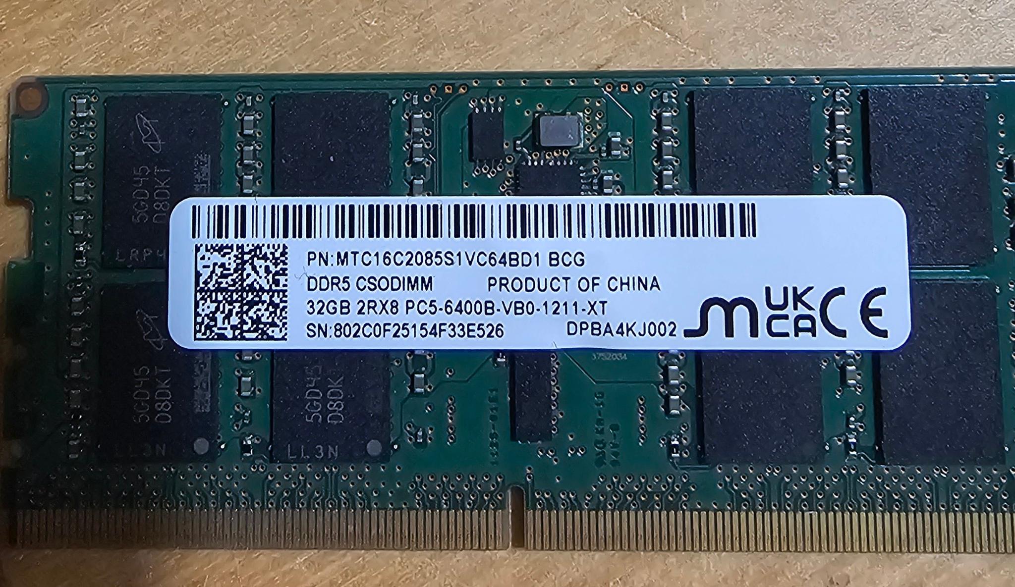 Micron 32gb CSODIMM 6400MTS