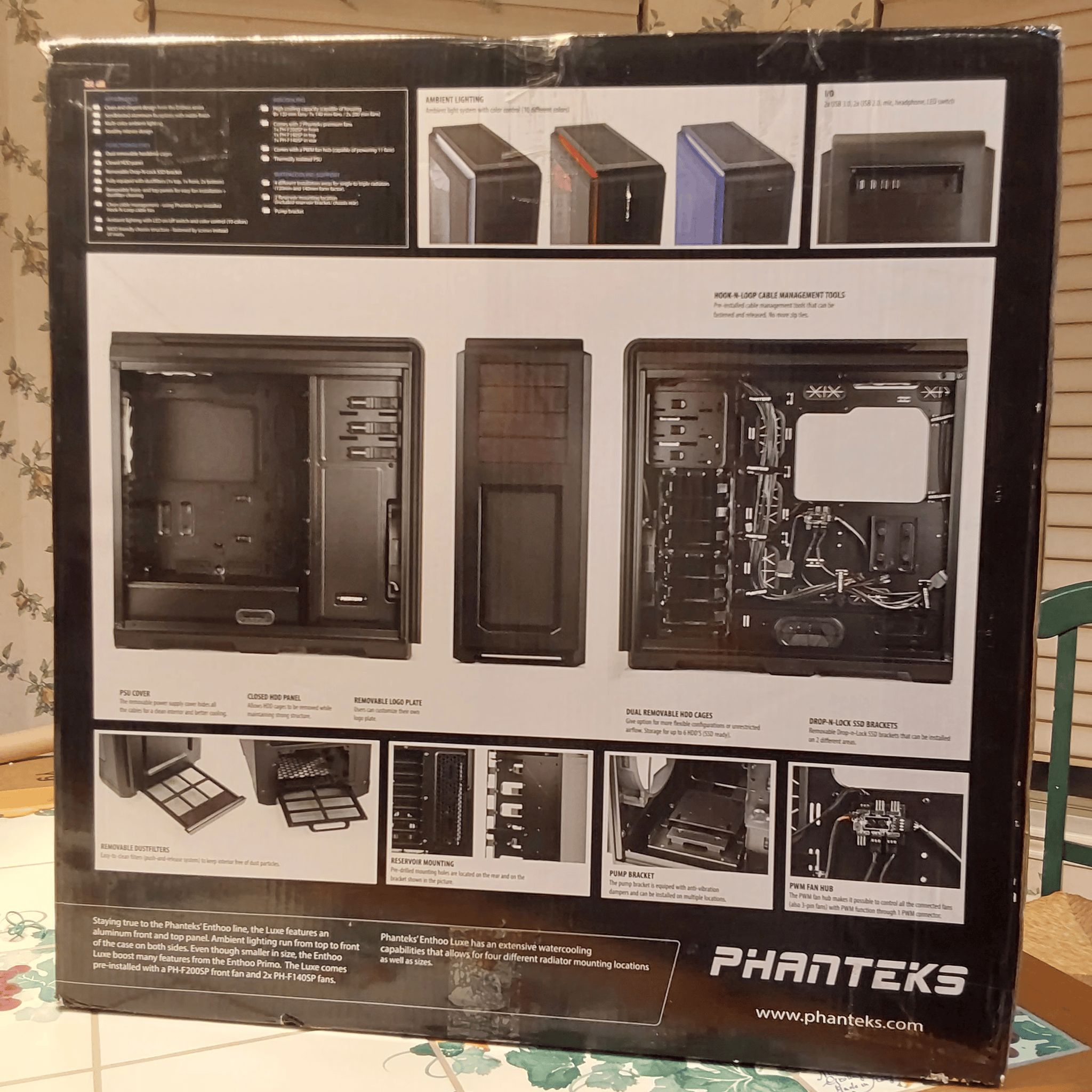 Phanteks Enthoo Luxe full tower computer case in original retail box with all parts and accessories