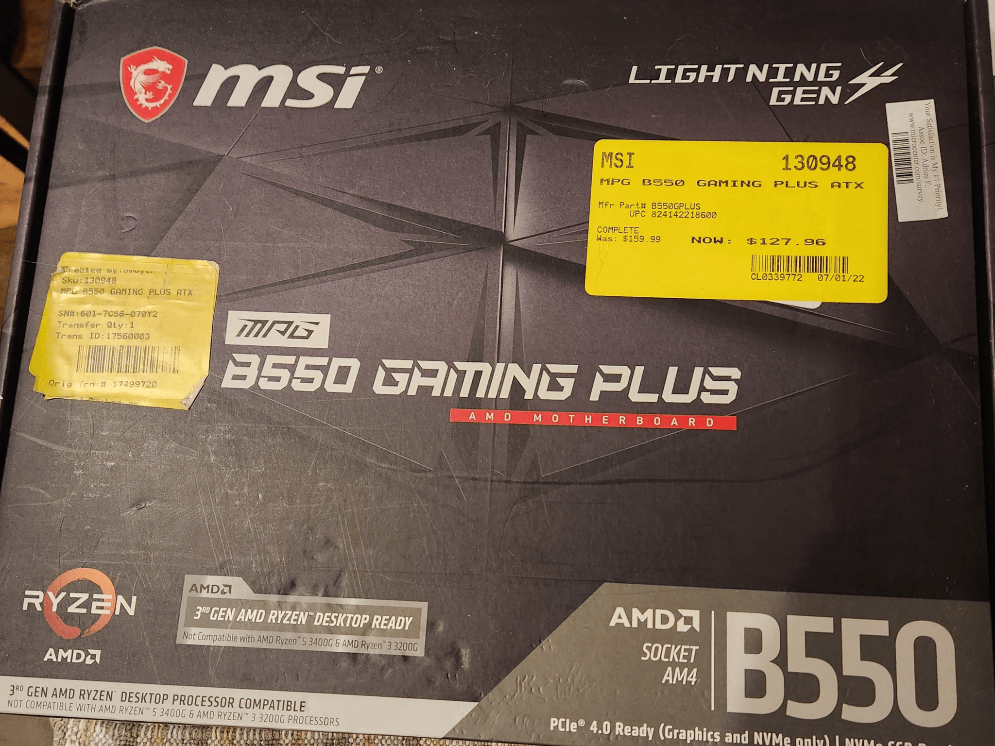 MSI B550 Gaming Plus ATX AM4 Motherboard, Supports 3rd Gen AMD Ryzen Processors