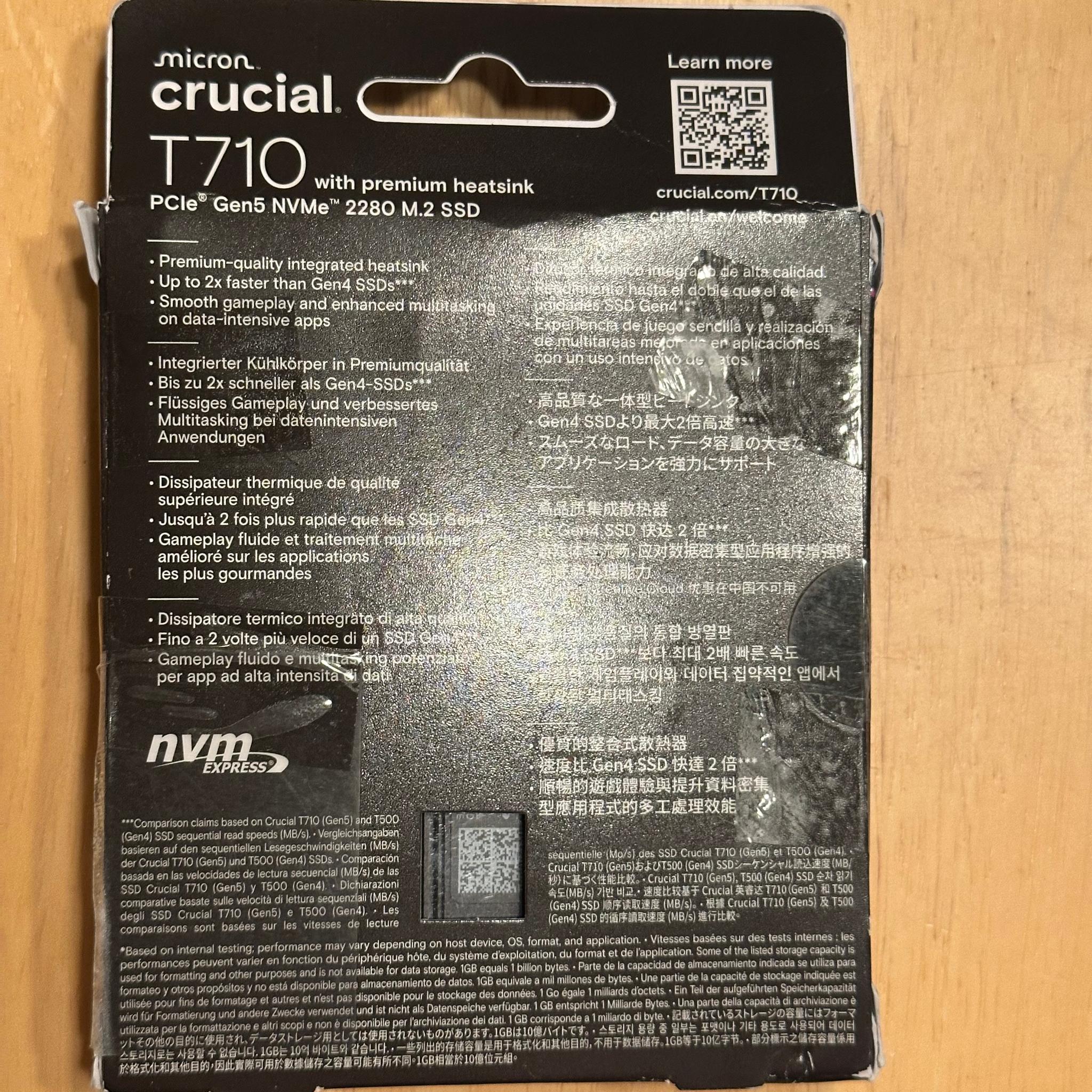 Crucial T710 1TB 3D TLC NAND Gen 5 x4 NVMe M.2 2280 Internal SSD with Heatsink