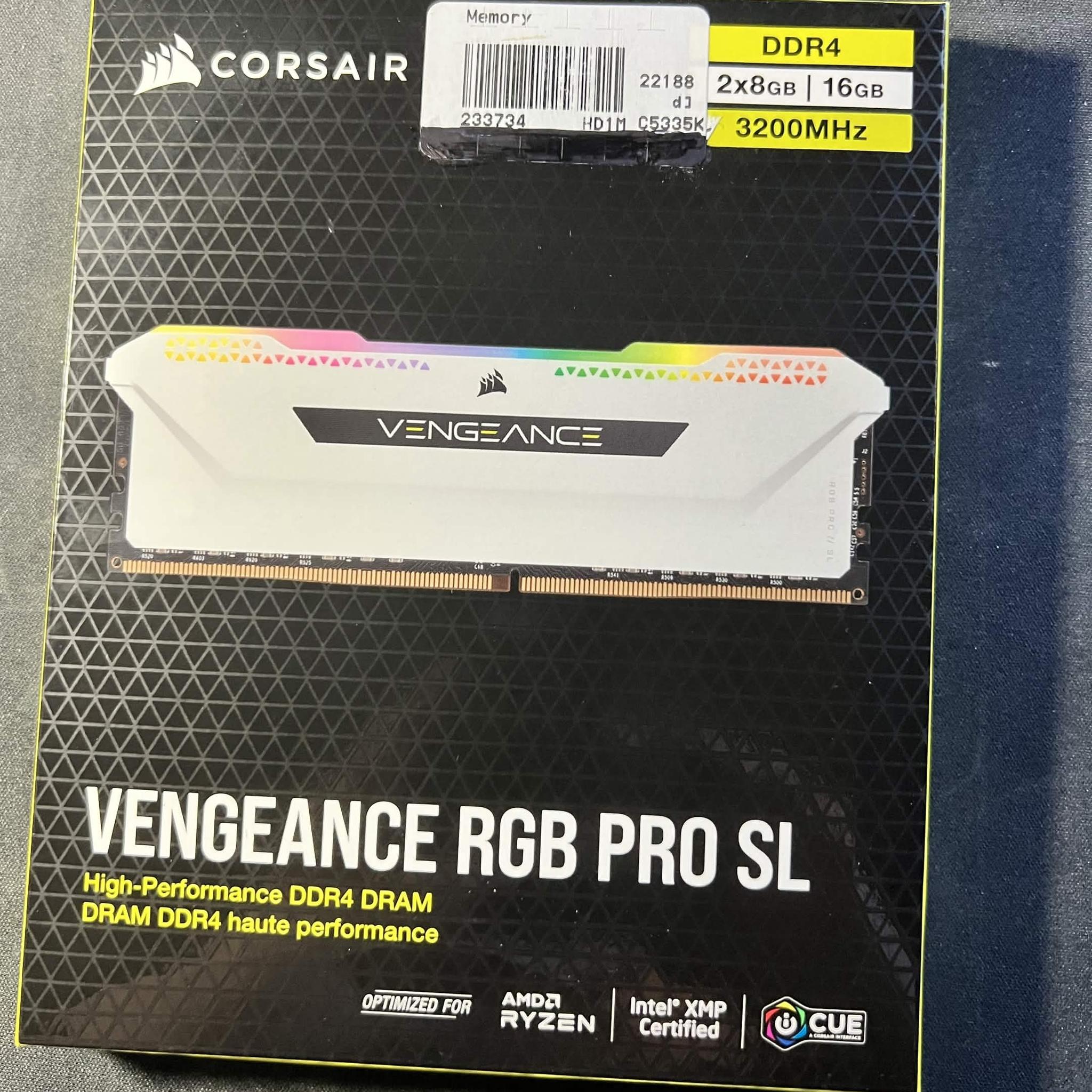 Corsair Vengeance RGB Pro SL 16GB (2x8GB) DDR4 DRAM 3200MHz C16 Memory Kit – White