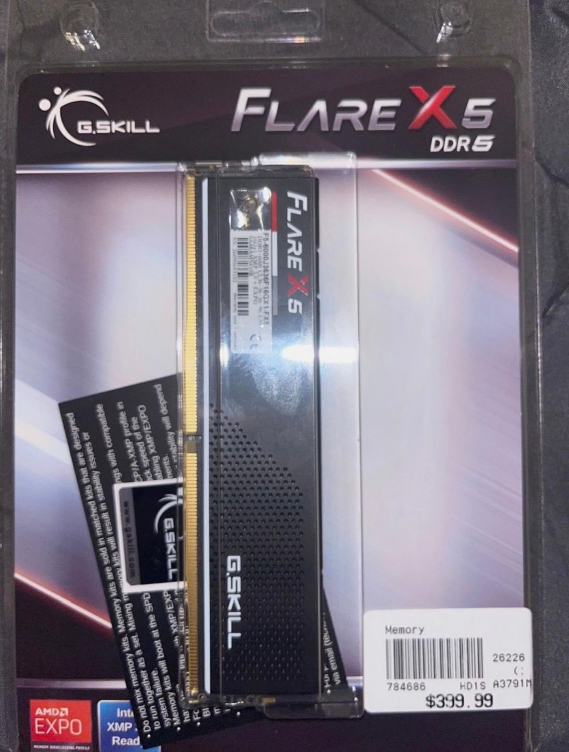 G.Skill Flare X5 16GB (1 x 16GB) DDR5-6000 PC5- 48000 CL36 Single Channel Desktop Memory