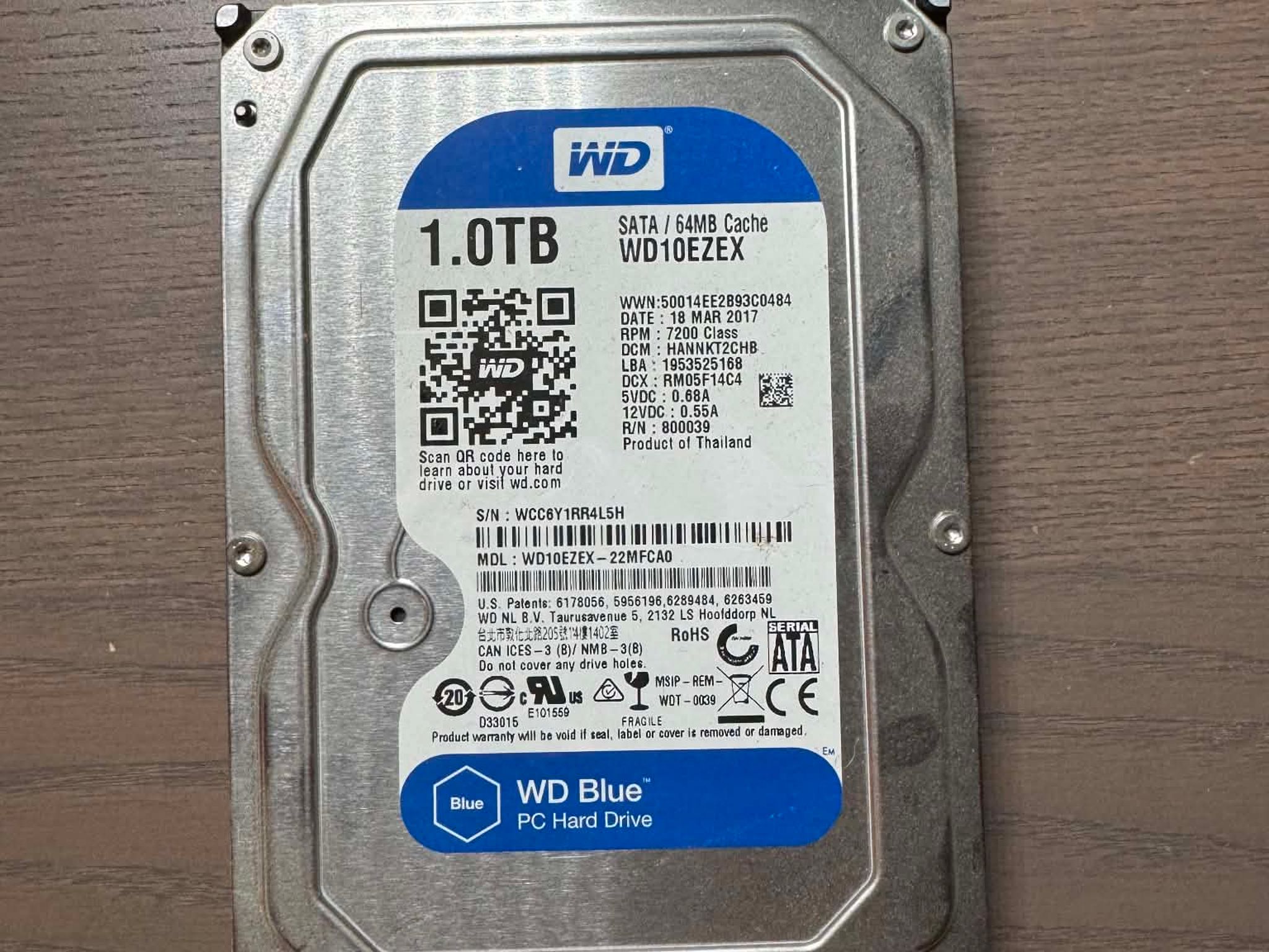 Western Digital 1TB WD10EZEX 7200 RPM SATA 3.5" Internal Desktop HDD Hard Drive