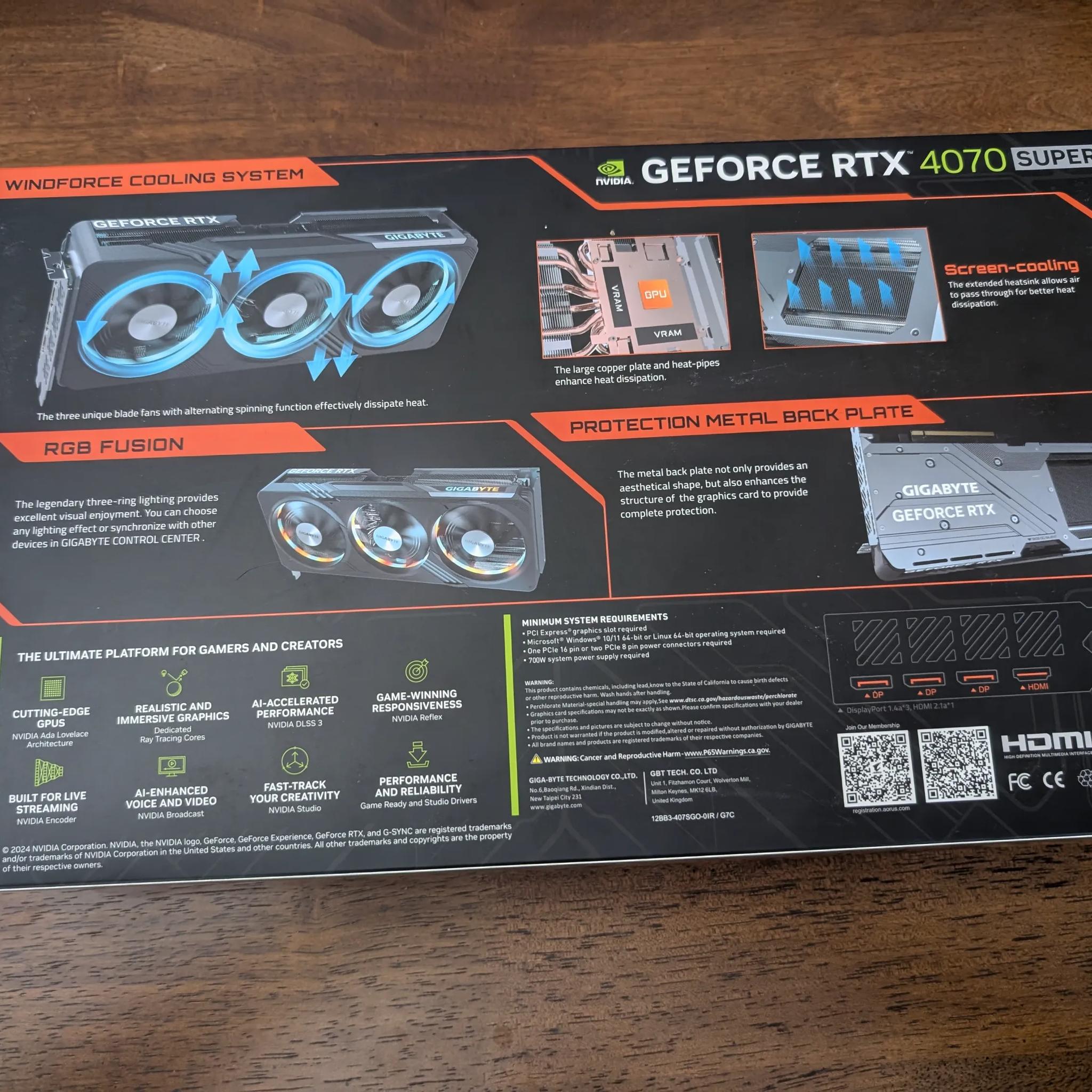 New Gigabyte GeForce RTX 4070 Super Gaming OC 12G