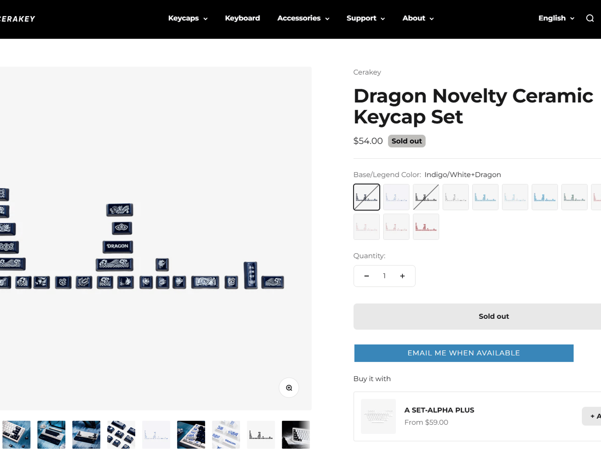 Cerakey Ceramic "Indigo Blue" V2 Keycaps w/ Legends + Dragon Novelty/Tactile F&J