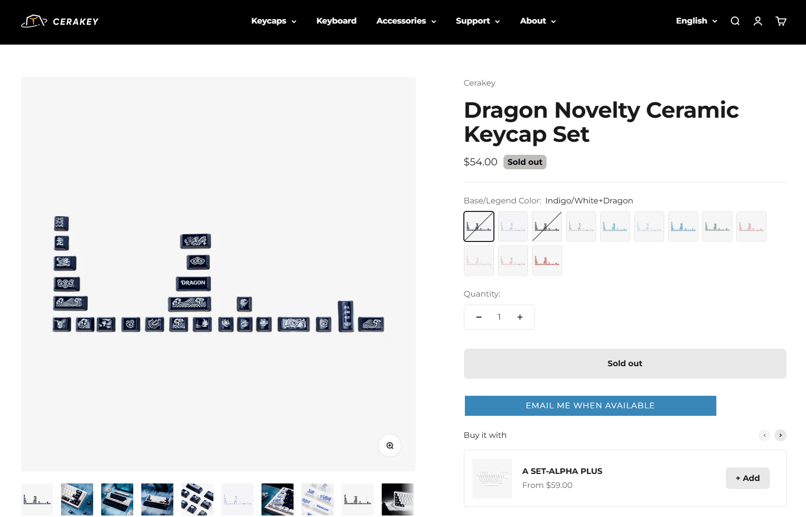 Cerakey Ceramic "Indigo Blue" V2 Keycaps w/ Legends + Dragon Novelty/Tactile F&J