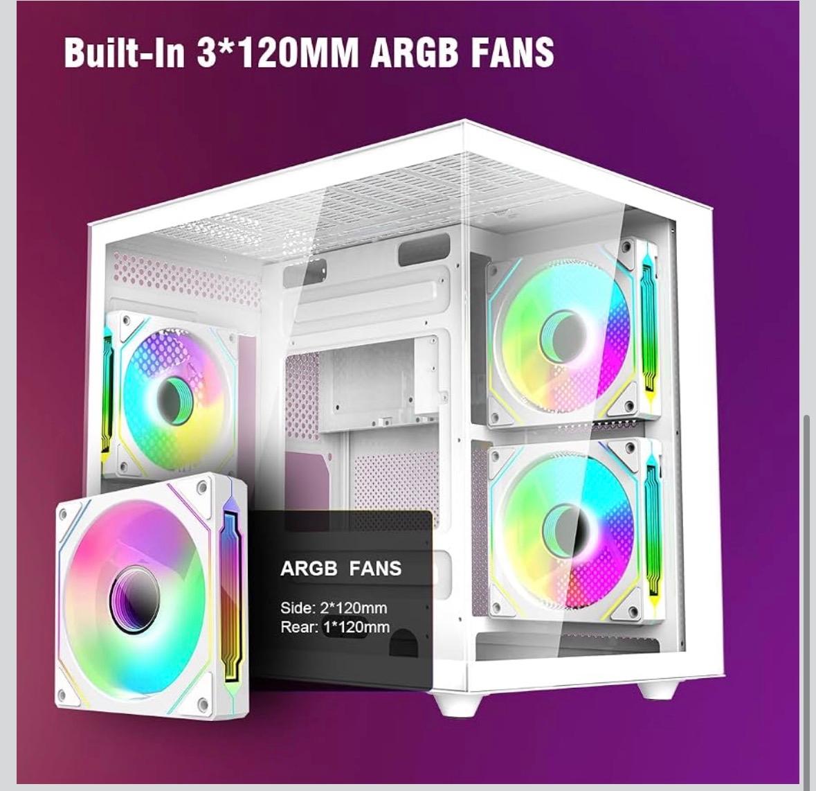 RUIX OV502 M-ATX Mini-Tower PC Case, Pre-Installed 3 x 120mm Fans