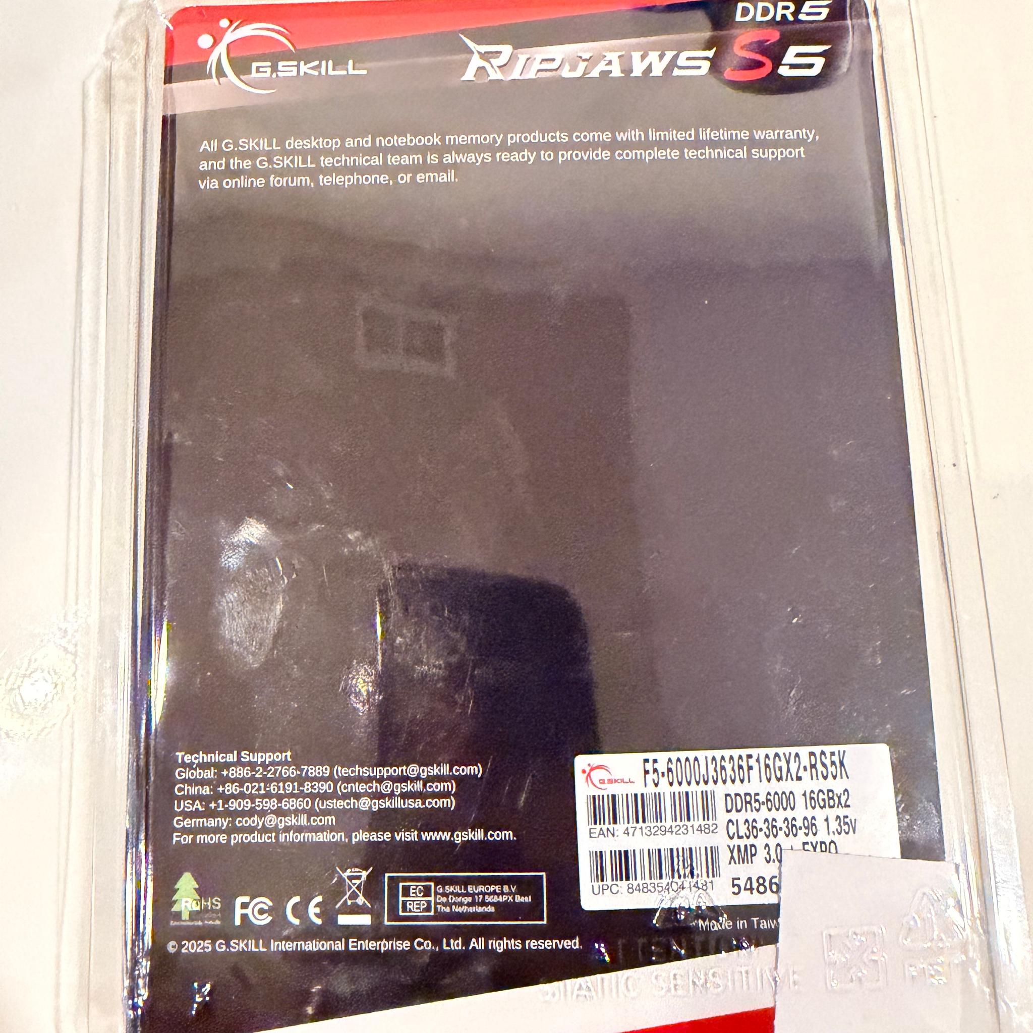 New in Box G.Skill Ripjaws S5 32GB (2x16) DDR5-6000 CL36 Matte Black