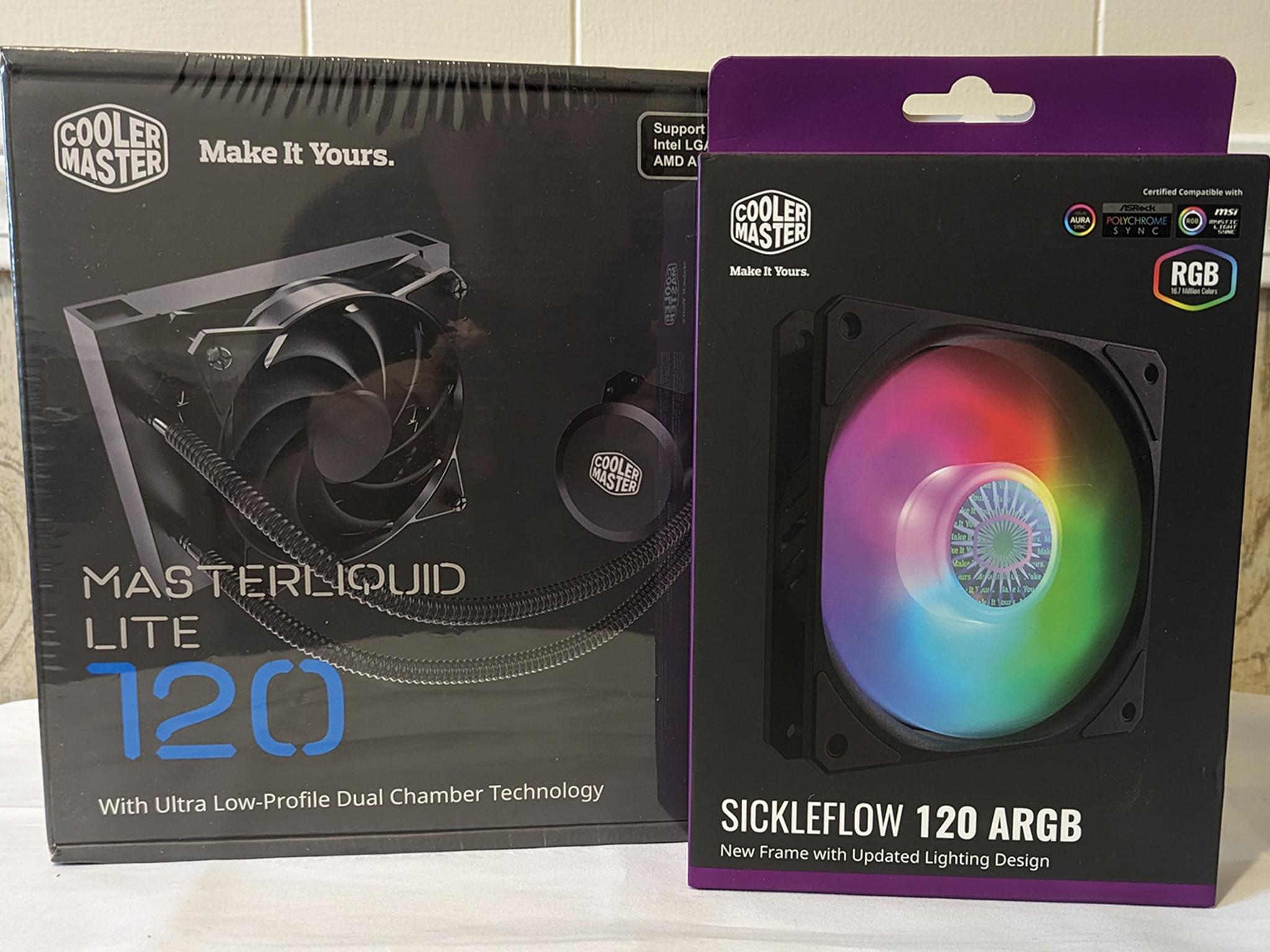 NIB - Cooler Master MasterLiquid Lite 120 AIO CPU cooler + an added CM Sickleflow 120mm PWM ARGB Fan