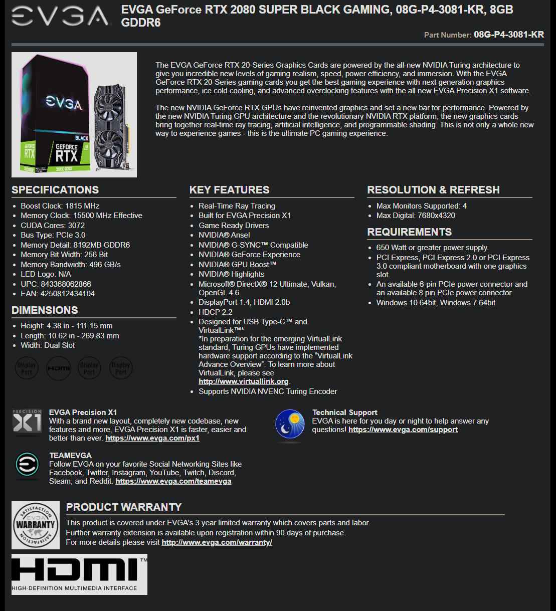EVGA RTX2080 Super Gaming BLACK Edition