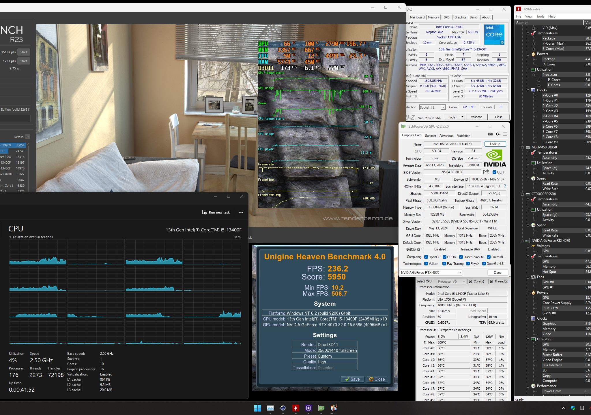 Intel Core i5 13400F, Nvidia MSI RTX 4070 oc, 32GB RAM, 500GB MSI SSD NVMe, Corsair PSU 850W