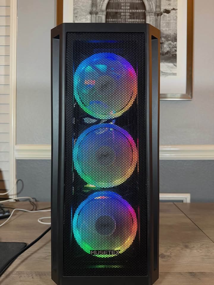 Awesome Black Custom 1080p Ultra Gaming PC: RTX 5060, 1Tb NVMe, 16GB DDR4, AIO, 8 Case Fans