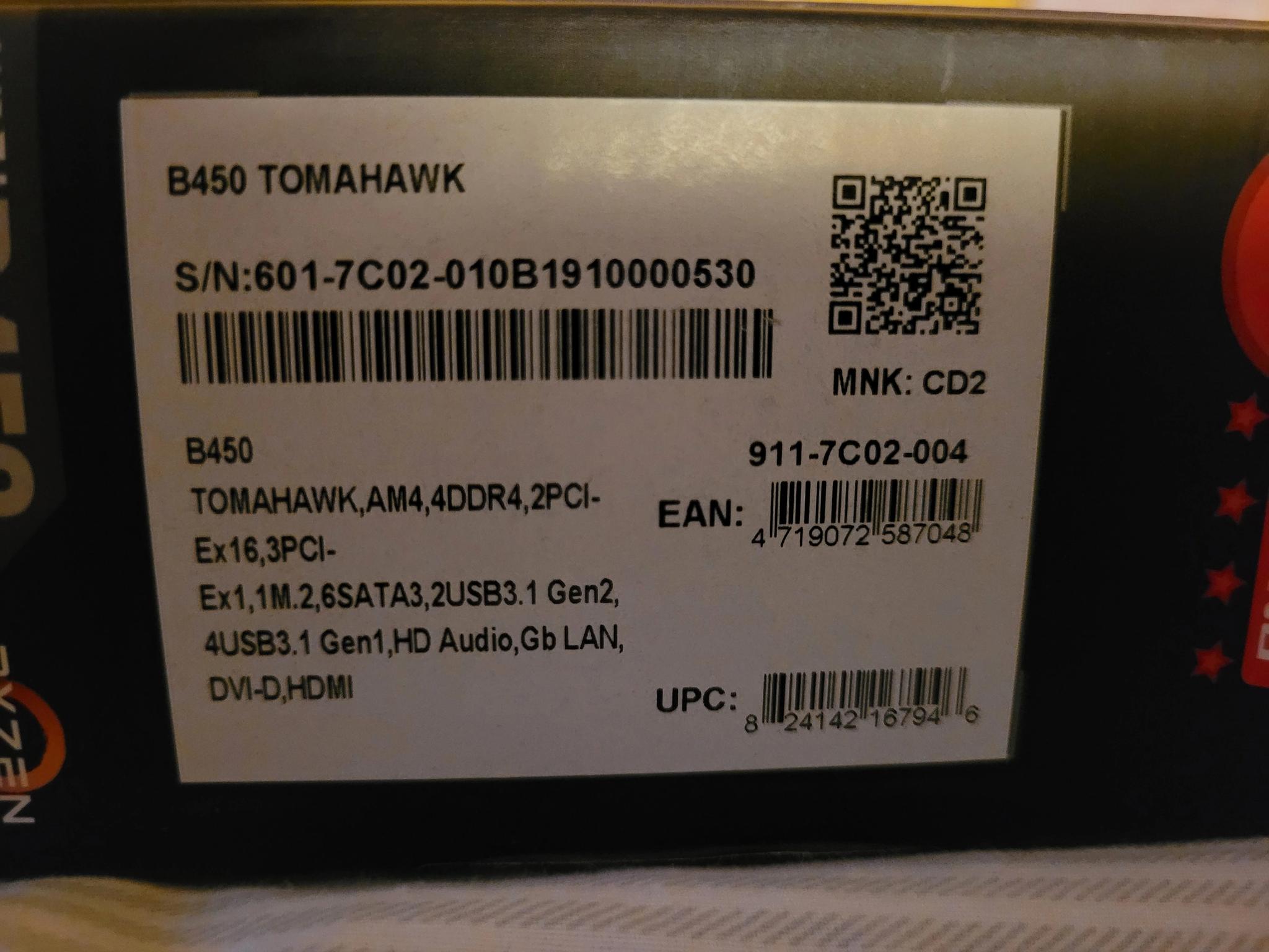 MSI B450 Tomahawk AM4 DDR4