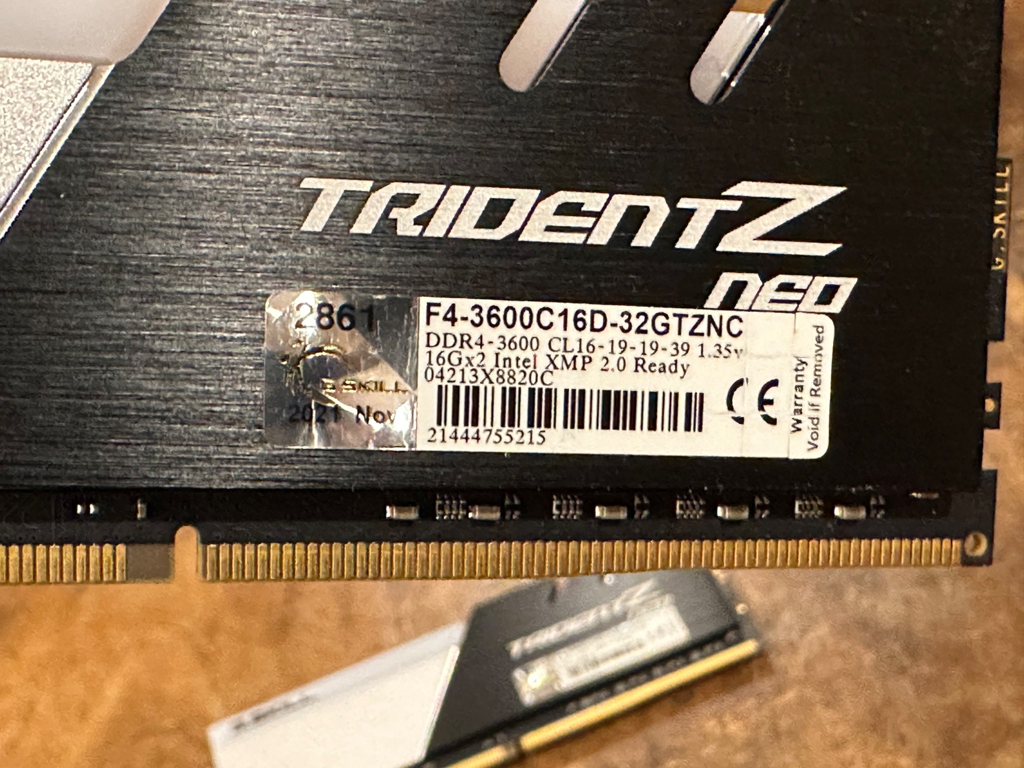 G.Skill 32GB (16GBx2) DDR4-3600, CL 16–19-19-39