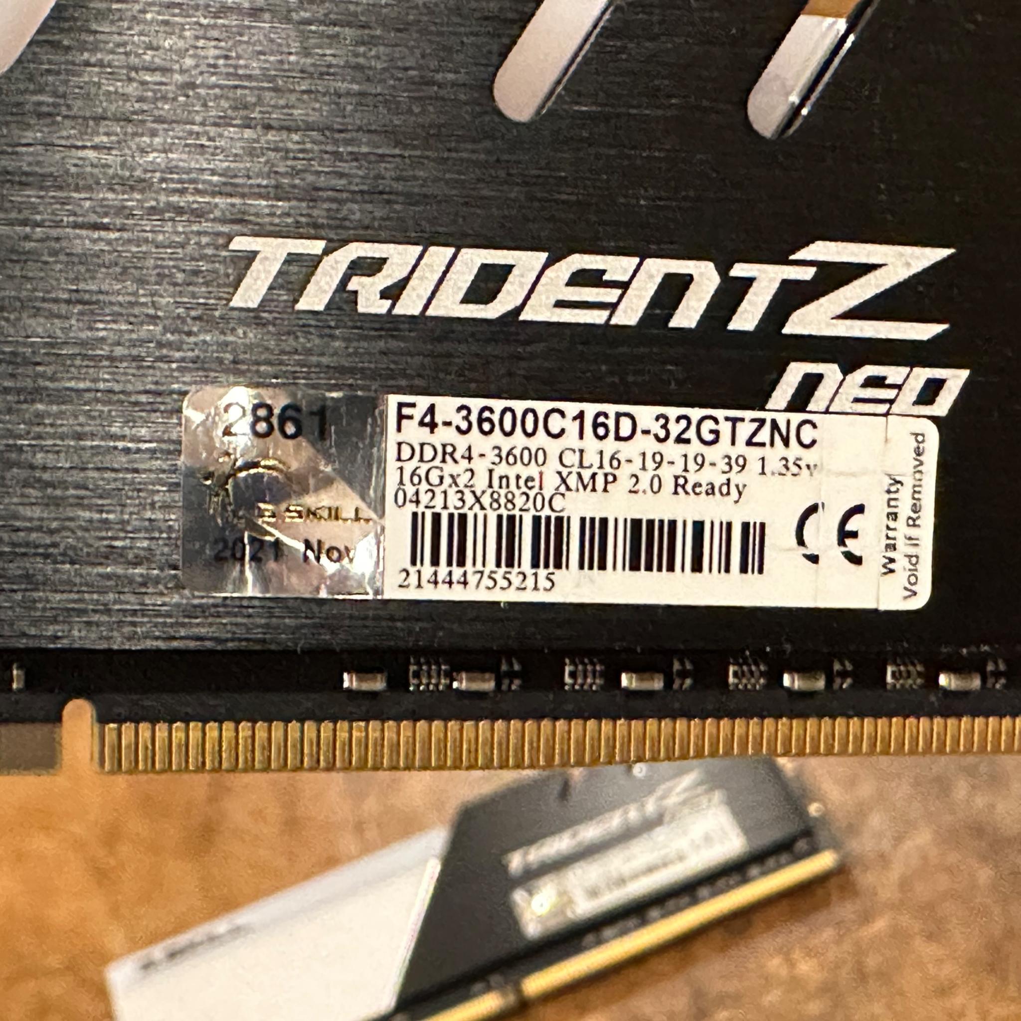 G.Skill 32GB (16GBx2) DDR4-3600, CL 16–19-19-39